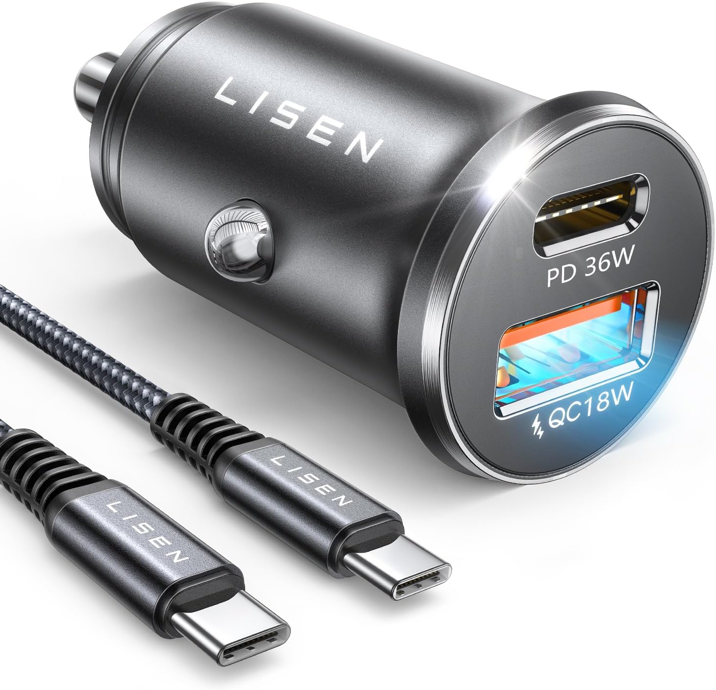 LISEN for iPhone 16 Car Charger, 54W USB C Car Charger Dual Port Fast Charging Car Charge QC3.0 PD36W Cigarette Lighter Adapter, Car Charger for iPhone 16 15 Pro Max Mini Plus, Samsung Galaxy S24 S23