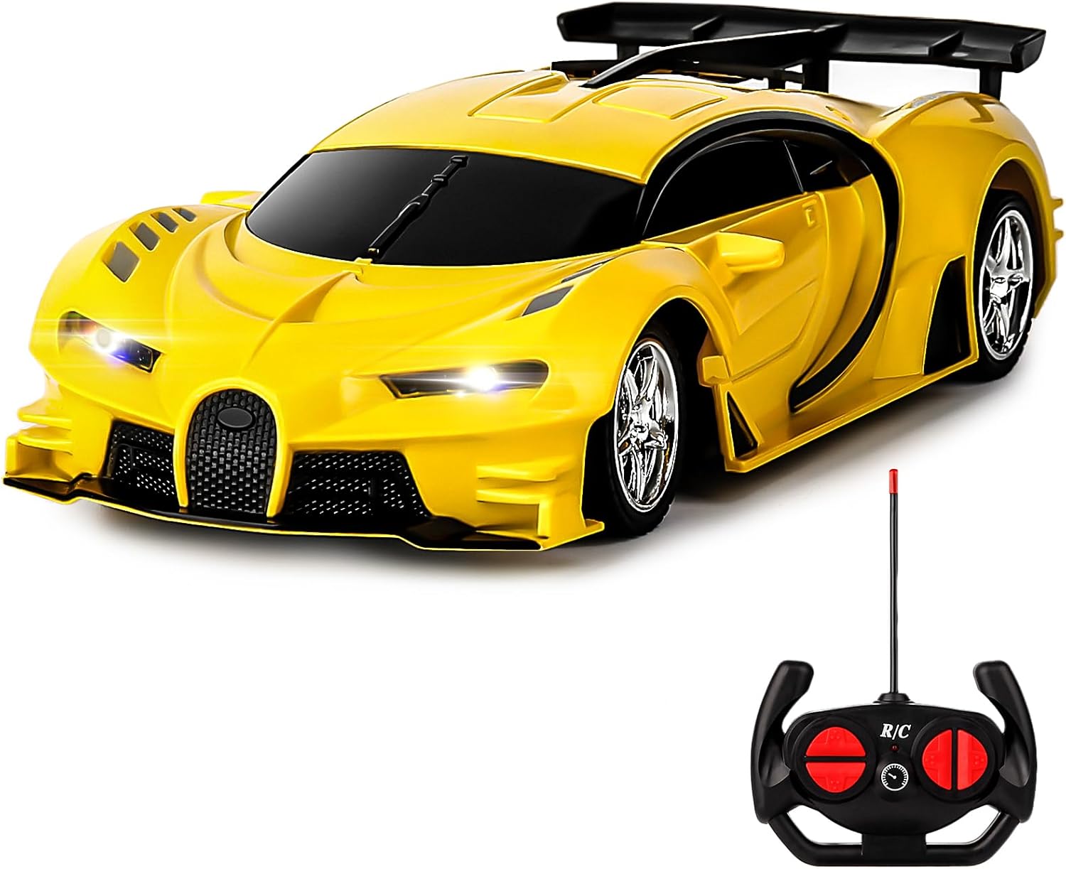 Remote Control Car, Rechargeable High Speed Drift RC Cars Toys for Kids Boys Girls Age 6 7 8-12,1/18 Super Vehicle with Headlight Yellow Racing Hobby Xmas Birthday Gift for Kid