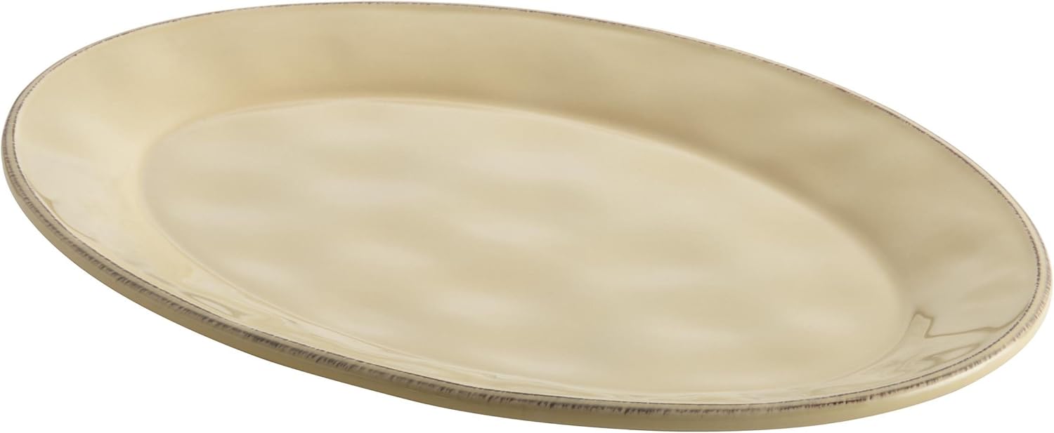 Rachael Ray Cucina Dinnerware 10-Inch x 14-Inch Stoneware Oval Platter, Almond Cream