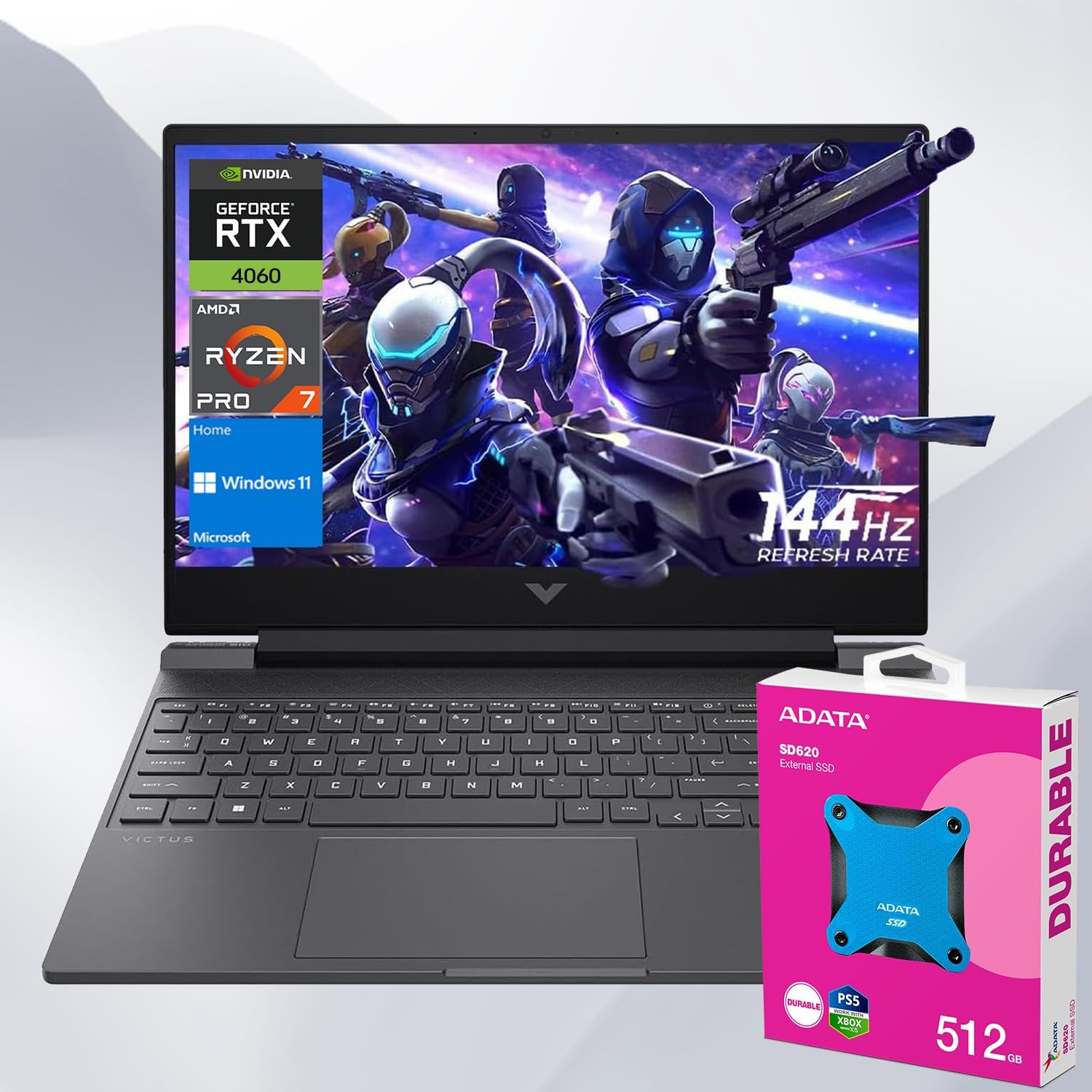 HP Newest Victus 16.1 Ryzen 7 RTX 4060 Gaming Laptop, 16.1″ FHD 144Hz, AMD Ryzen 7 8845HS, GeForce RTX 4060, 32GB DDR5 RAM, 2TB SSD, Non-RGB Backlit KB, Wi-Fi 6, W11 Home with 512 External SSD Bundle