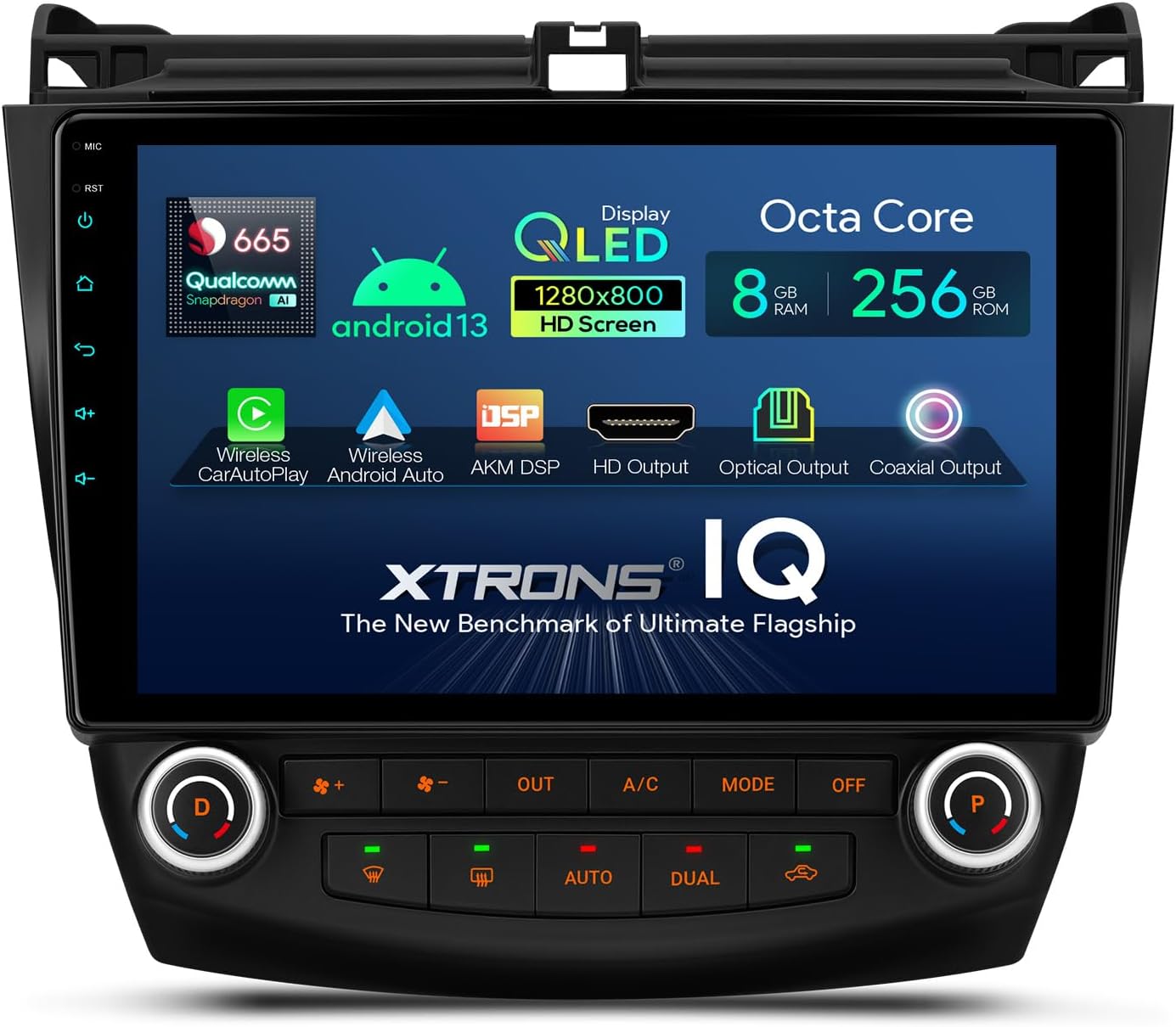 XTRONS for 2003 2004 2005 2006 2007 Honda Accord Radio, Android 13 Qualcomm Octa Core 8GB+256GB Car Stereo, 10.1 Inch QLED Touch Screen GPS Navigation Bluetooth DSP Car Play Android Auto