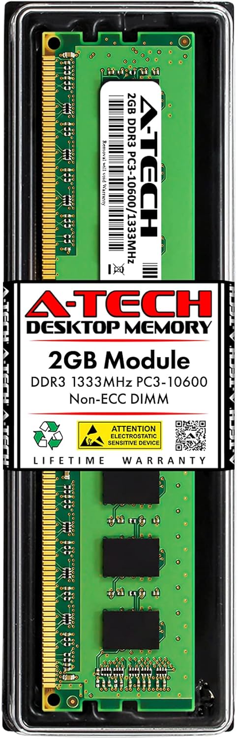 A-Tech RAM 2GB DDR3 1333 MHz PC3-10600 DIMM – Desktop Computer Memory – CL9 240-Pin UDIMM Non-ECC Unbuffered Upgrade Module