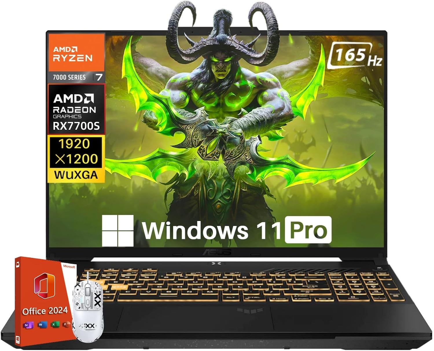 ASUS TUF A16 Gaming Laptop, Radeon RX7700S 8 GB(Beats RTX 4060), AMD Ryzen 7 7735HS(Up to 4.75 GHz, Beat i7-13620H), 16″ FHD 165 Hz, 32 GB DDR5, 2 TB SSD, Win 11 Pro, Office 2024, Pantented Mouse