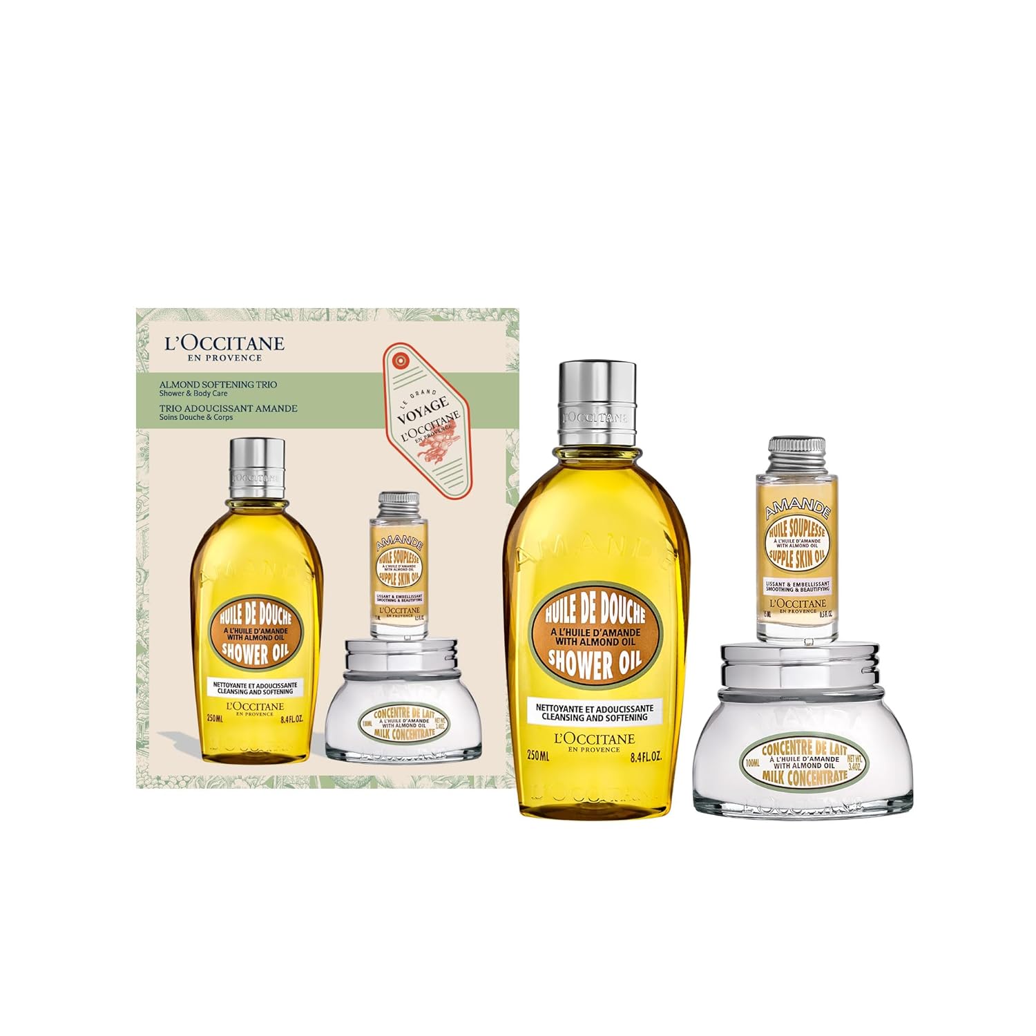 L’Occitane Almond Skin Softening Trio: Best Holiday Gift Set With Cleansing Almond Shower Oil Body Wash, Moisturizing Almond Milk Concentrate, Almond Hand Cream