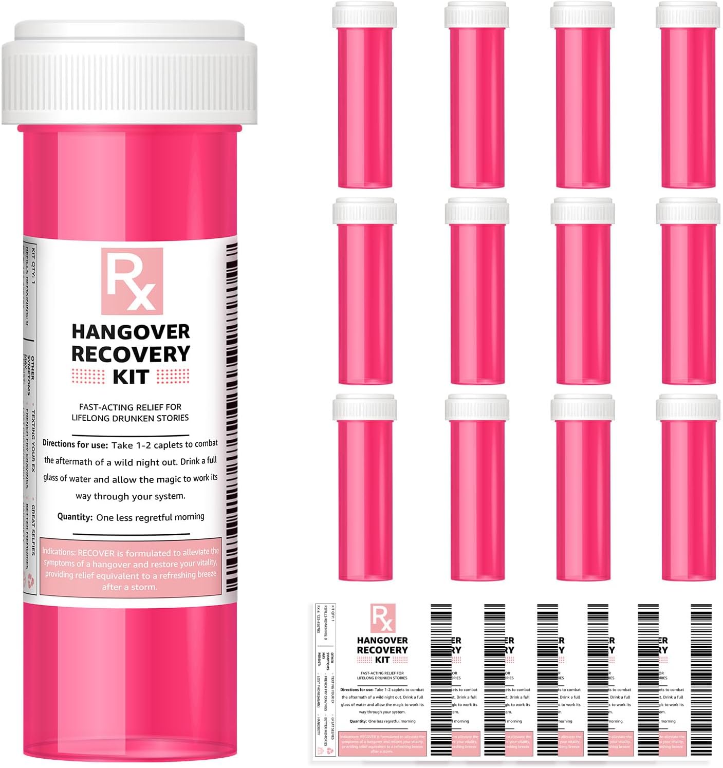 Bachelorette Party Favors, 12 Pack Hangover Kit Pink Pill Bottles, Perfect Hangover Recovery Kit for Bride Emergency on Wedding Day, Girls Night Out, 21st Birthday Party Supplies