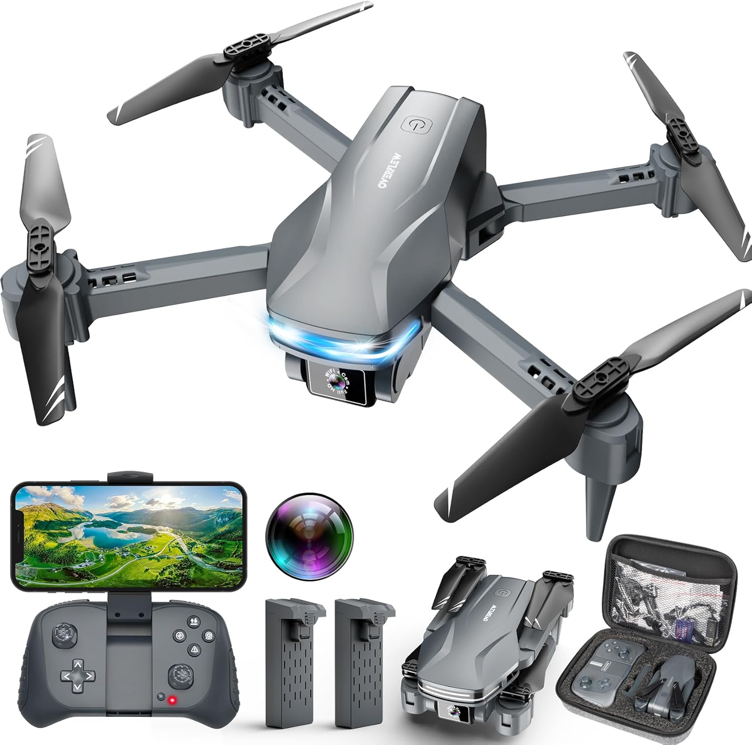 Drone with Camera 1080P HD FPV Foldable Drone for Beginners and Kids, Quadcopter with Voice Gesture Control with Carrying Case, One Key Take Off/Land, Optical Flow Positioning, 360° Flip, Waypoint Fly