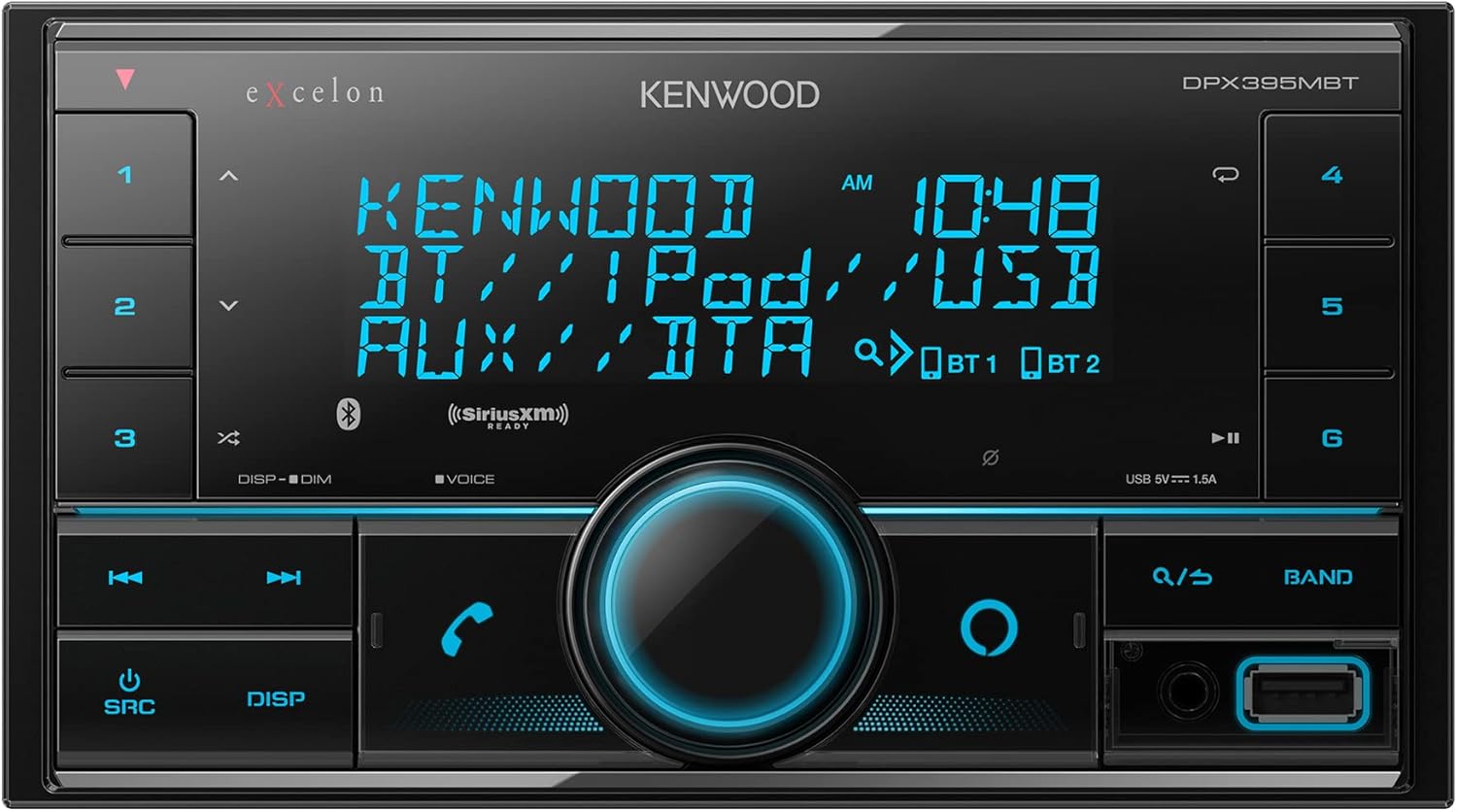 Kenwood DPX395MBT Double DIN in-Dash Digital Media Receiver with Bluetooth (Does not Play CDs) | Mechless Car Stereo Receiver | Amazon Alexa Ready – Black