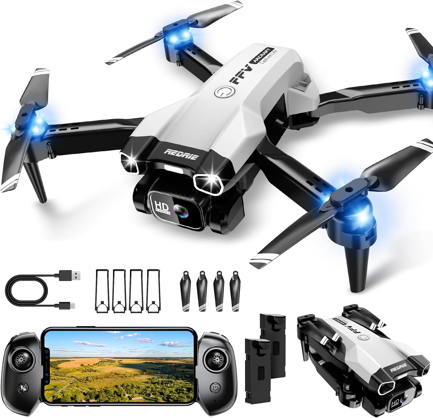 Mini Drone with Camera – Foldable Drone for beginners with 1080P FPV Camera, Upgrade Altitude Hold, Gestures Selfie, Waypoint Fly, Headless Mode, 3D Flip, One Key Start, 3 Speed Mode, 2 Batteries