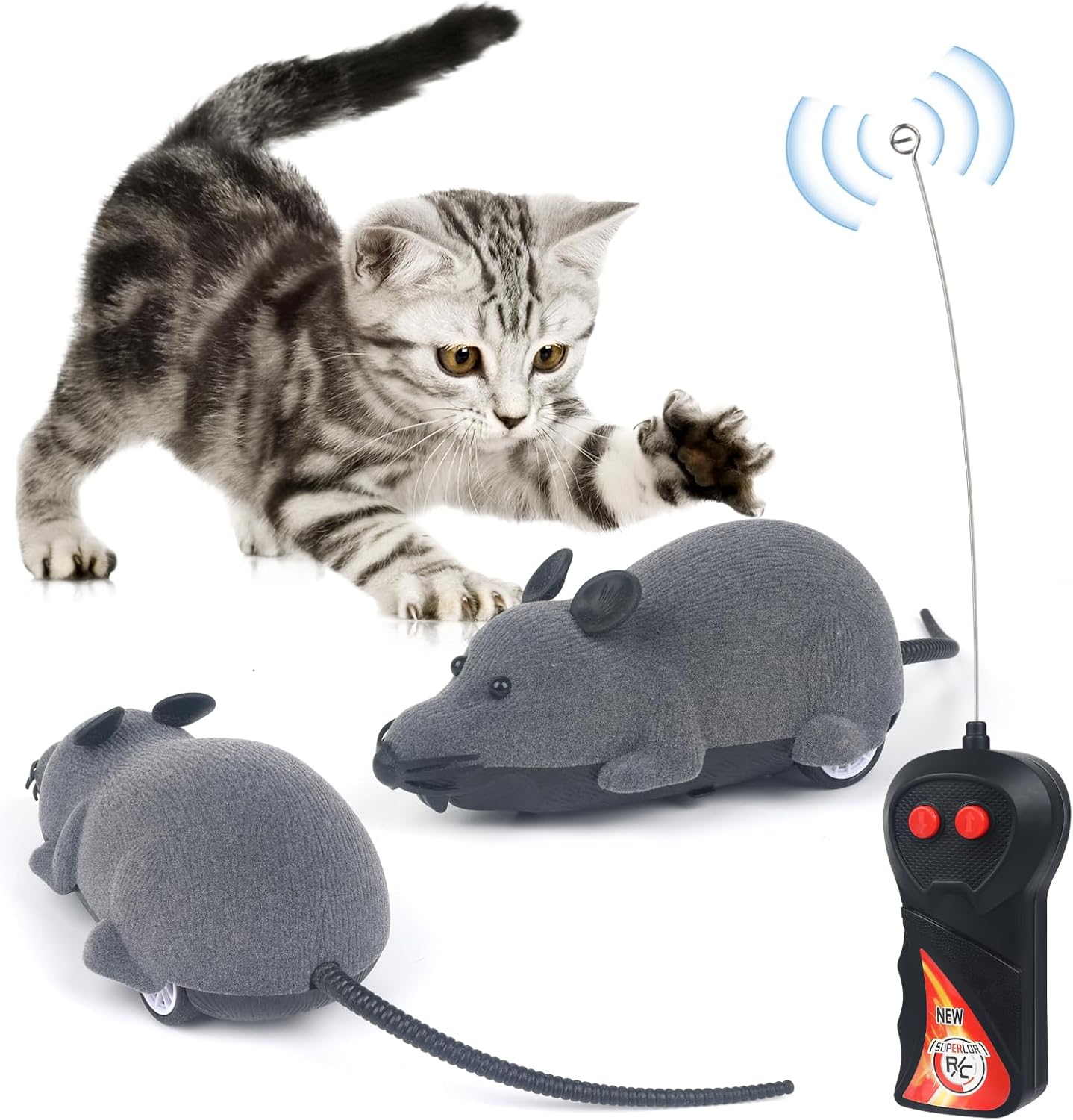 LUVI Fusicase Remote Control Mouse Cat Toy, Funny Electronic Rat Flocking Mouse Wireless Toys for Cat Dog Kitten Pet Interactive Cat Toys Gray