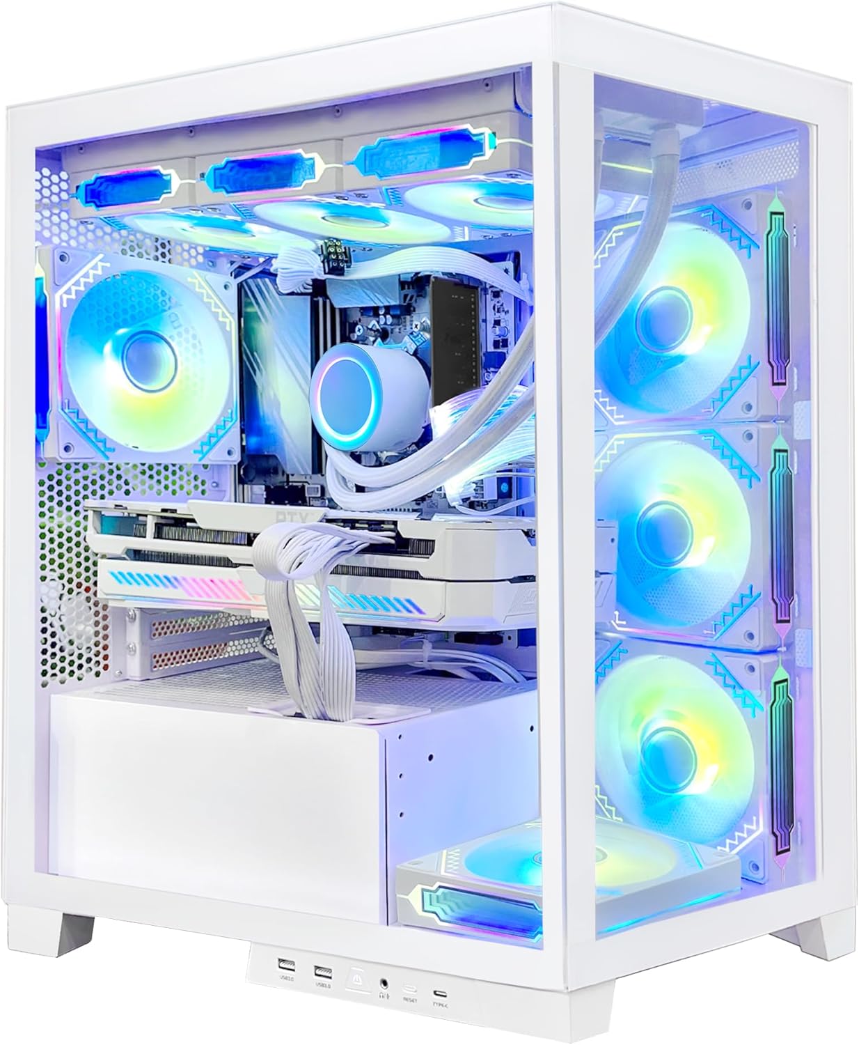 Ocean Park Gaming PC Desktop – AMD Ryzen 7 5700X 8 -Core 3.4GHz – RTX 4060 TI 8G – 16GB DDR4 3200 MHz – 360mm AIO -RGB Fans – WiFi & Bluetooth Ready – Windows 11 Pro Computer-White