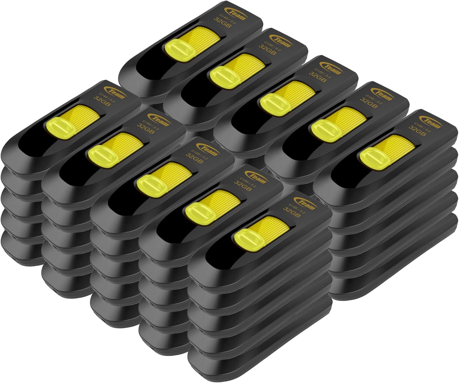 TEAMGROUP C145 32GB 50 Pack USB 3.2 Gen 1 (3.1/3.0) USB Flash Thumb Drive, External Data Storage Memory Stick Compatible with Computer/Laptop (Black-Yellow) TC145332GY25