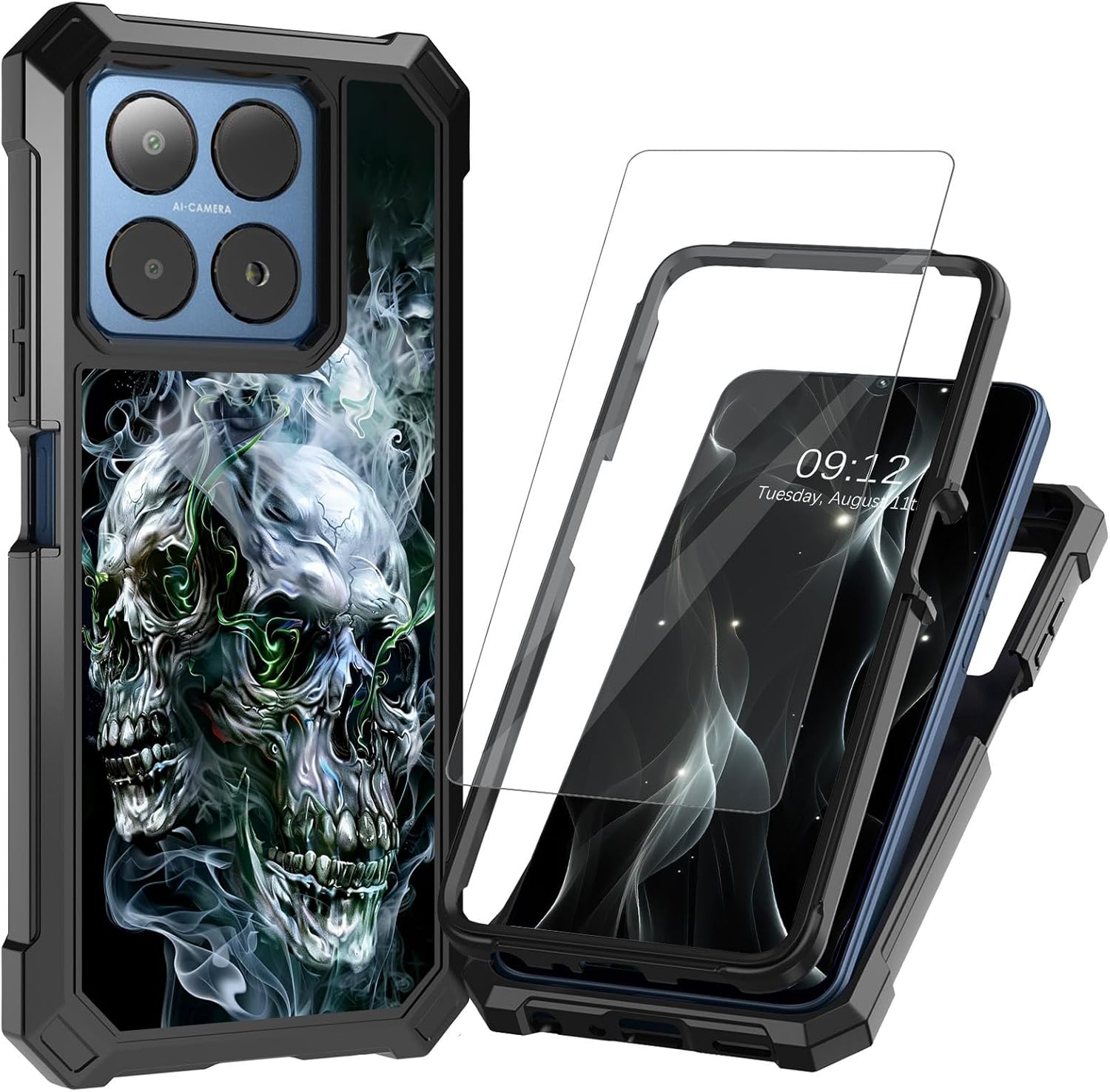 Case for Boost Mobile Summit 5G Phone Case Cover with Screen Protector Dual Layer Hard PC Soft TPU Bumper Shockproof Heavy Duty Cover for Boost Mobile Summit 5G,Cool Skull