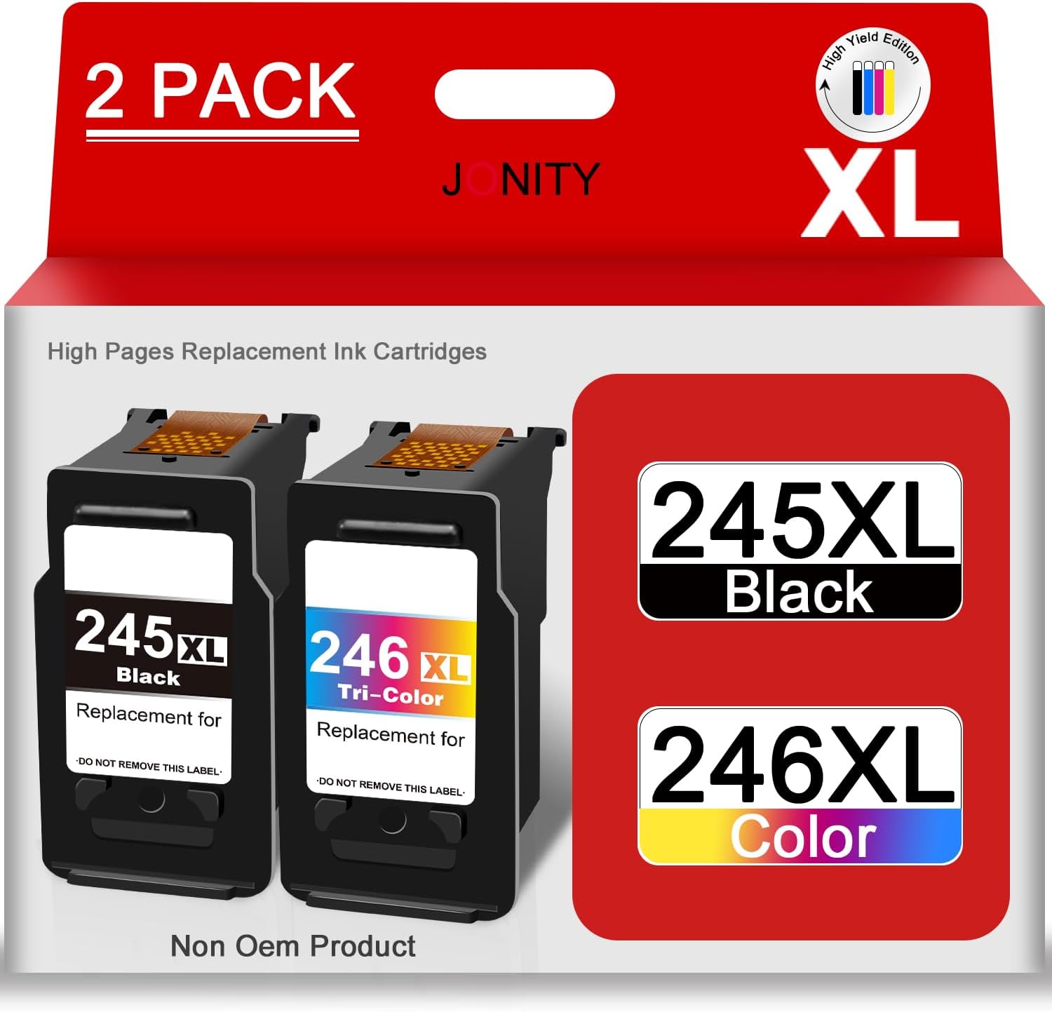 JONITY Remanufactured Ink Cartridges 245 XL and 246 XL Replacement for Canon 245 & 246 PG 245XL CL 246XL for Canon PIXMA MX492 MX490 MG2920 MG2922 MG2420 IP2820 Printer (1 Black 1 Tri-Color)