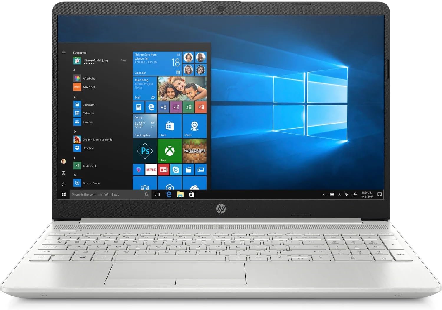 HP 15-dw2063st 15.6 Inch HD Laptop Intel Core i3-1005G1 10th Gen 1.2Ghz Dual Core 8GB DDR4 RAM 128GB SSD HD Webcam SD Card Reader HDMI RJ-45 Ports WiFi Bluetooth, Natural Silver (Renewed)