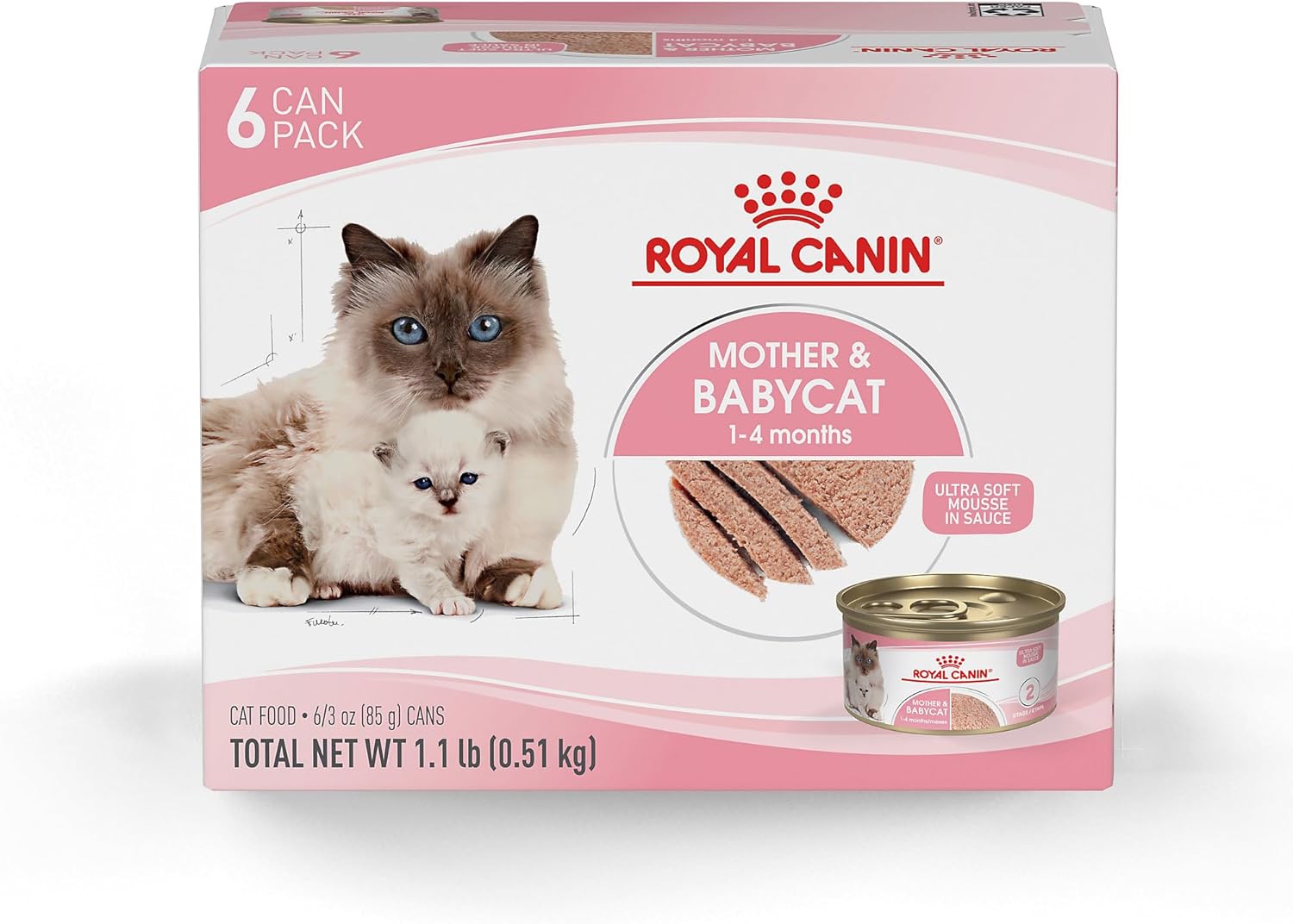 Royal Canin Feline Health Nutrition Mother & Babycat Ultra Soft Mousse in Sauce Wet Canned Cat Food, Supports Healthy Digestion and Brain Development, 3 oz, 6 Pack