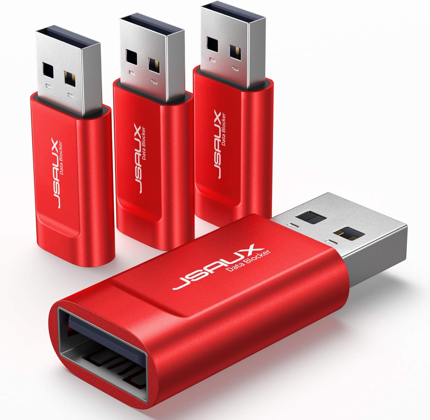 JSAUX USB Data Blocker, (4-Pack) USB-A Defender Only for Quick Charge, Protect Against Juice Jacking, Refuse Hacking Provide Safe Charging- Red