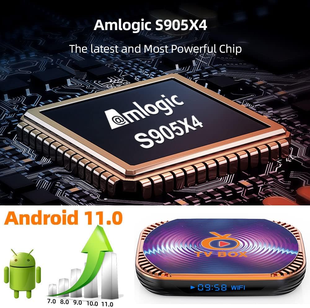 Android 11.0 TV Box 4GB RAM 64GB ROM TV Box MXIII X4 Amlogic S905X4 64-bit Quad Core with Dual Wi-Fi 2.4G/5.0G, BT 4.0/ 3D Ultra HD 8K/ H.265/ 1000M LAN/USB 3.0 Smart TV Box