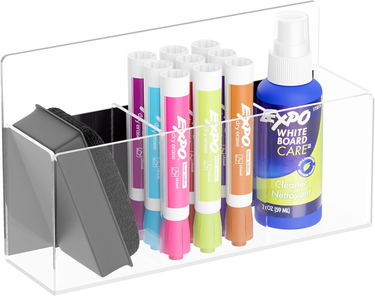 Acrylic Magnetic Dry Erase Marker Holder, Magnetic Pen Pencil Cup Holder Organizer for Whiteboard, Fridge, Locker – Clear