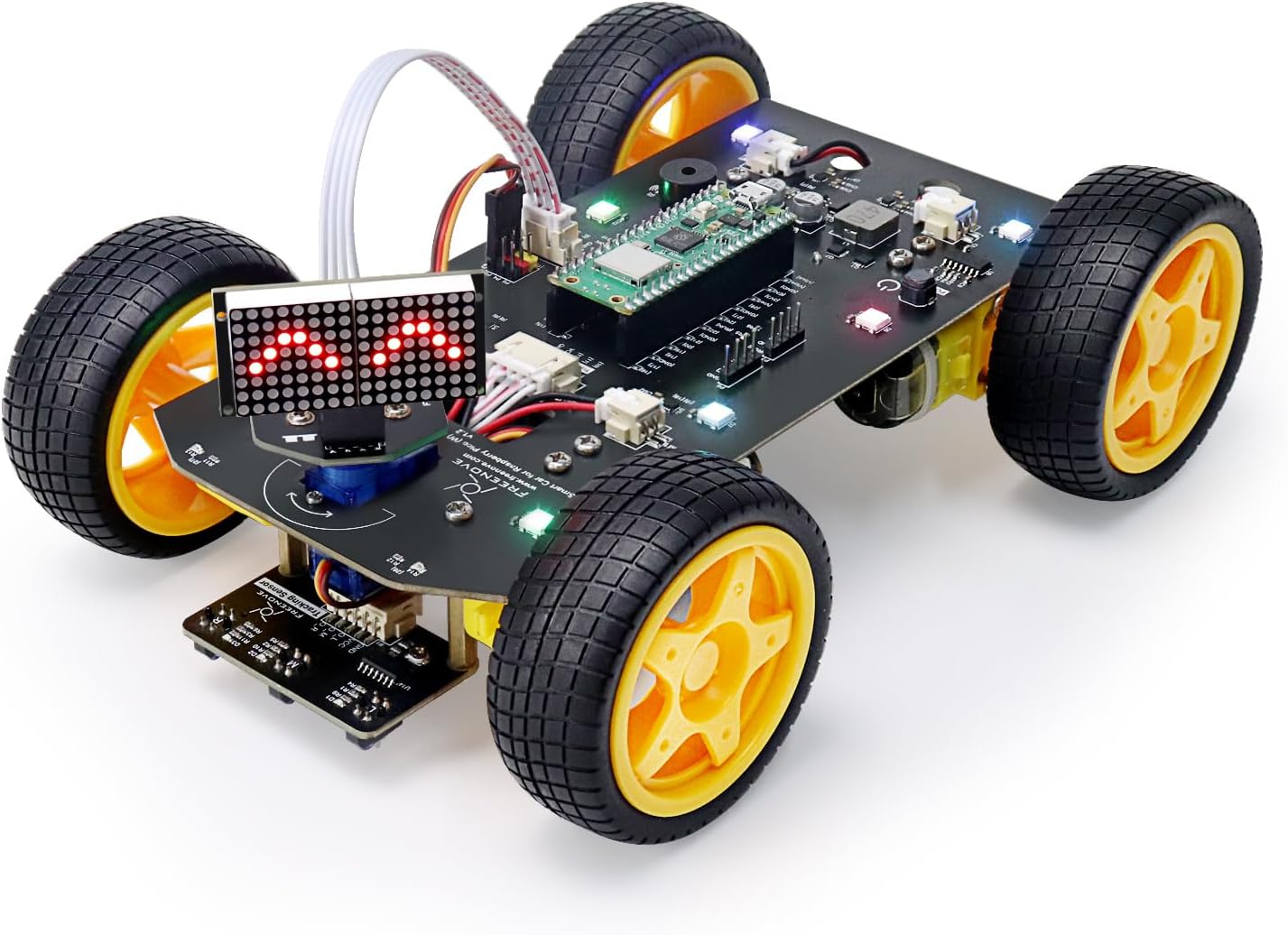 Freenove 4WD Car Kit for Raspberry Pi Pico W (Included) (Compatible with Arduino IDE), Dot Matrix Expressions, Obstacle Avoidance, Line Tracking, Light Tracing, Colorful Light, App