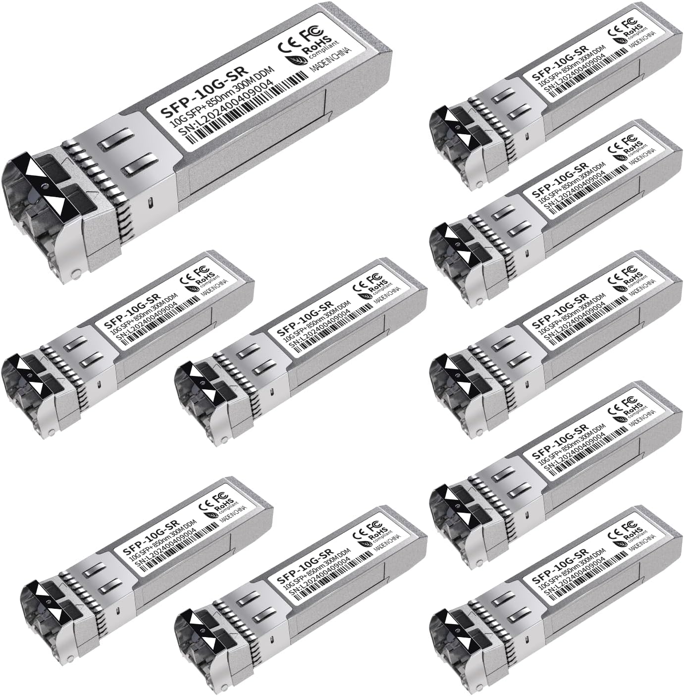 10Pack 10G SFP+ LC Module, 10GBase-SR Multi-Mode Ethernet Transceiver, 850nm MMF up to 400m – Compatible with Cisco, Meraki, Ubiquiti, Mikrotik, Netgear, HPE, TP-Link, Aruba and More