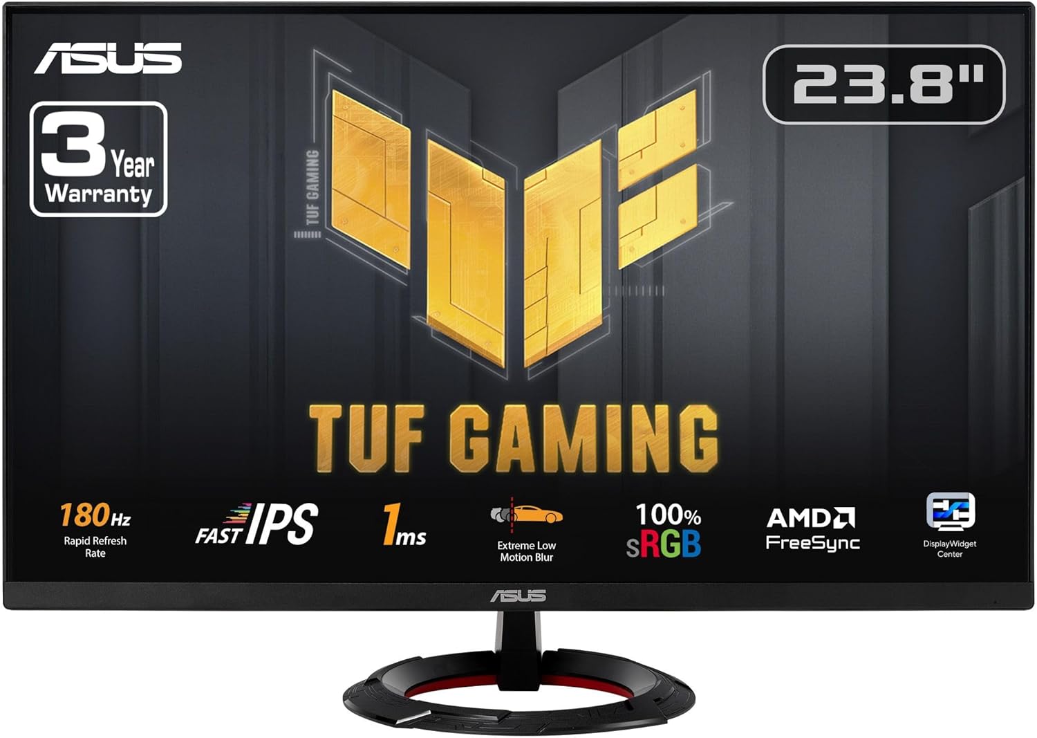 ASUS TUF Gaming 23.8” 1080P Monitor (VG249Q3R) – Full HD, 180Hz, 1ms, Fast IPS, Extreme Low Motion Blur, FreeSync, Variable Overdrive, Shadow Boost, Eye Care, 100% sRGB, 3 yr Warranty