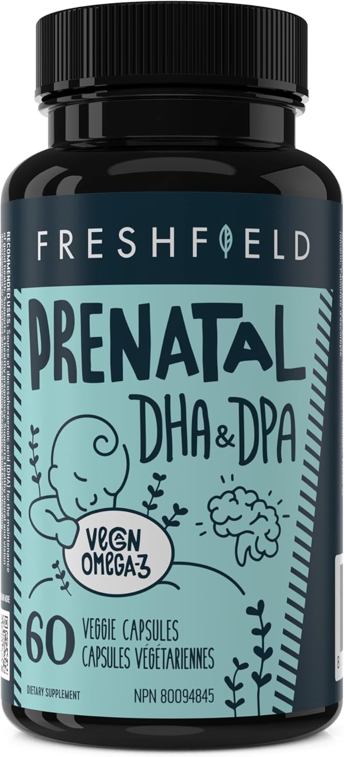 Freshfield Prenatal Omega 3 DHA Supplement: Fish Oil Replacement, Algae Oil, Vegan Friendly Supports Lactation & Brain Development. Mercury Free, Carbon Neutral, Plastic Negative (Prenatal 60)