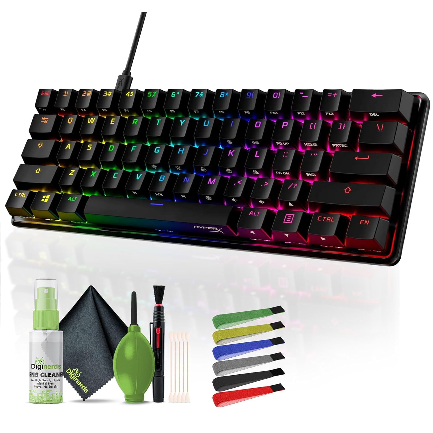 HyperX Alloy Origins 60 Mechanical Gaming Keyboard, Ultra Compact 60% Form Factor, Double Shot PBT Keycaps, RGB LED Backlit, NGENUITY Software Compatible, Linear HyperX Red Switch Bundle