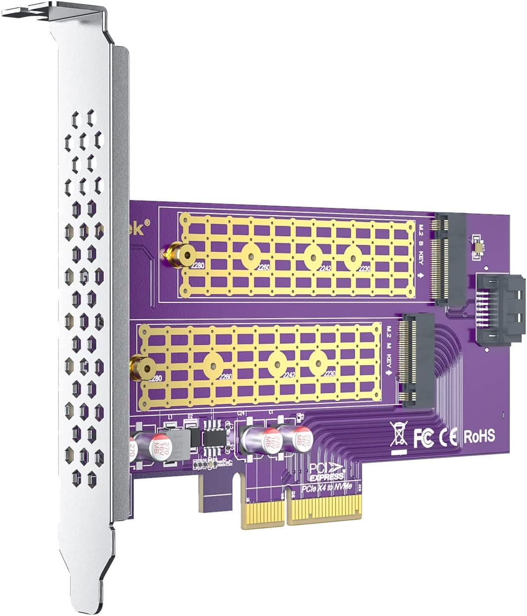 M.2 NVMe Adapter M-Key and B-Key, 2-Port M.2 to PCIe X4 Gen3 Adapter Card, Supports PCIe M.2 SSDs (NVMe and AHCI) and SATA-Based SSDs, Compatible with PCIe 3.0/2.0/1.0 Motherboards