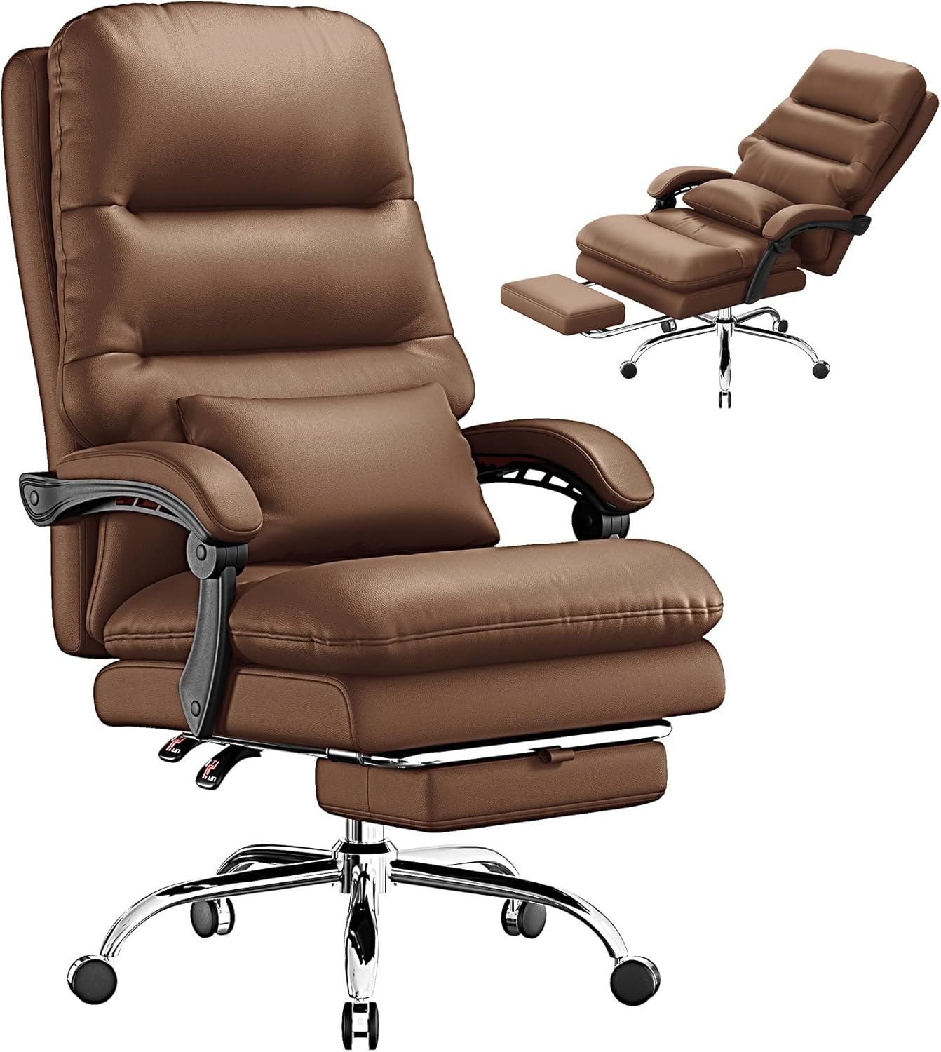 Office Chair, Big and Tall Office Desk Chair, Ergonomic Office Chair, 400LBS PU Leather Computer Chairs, Executive Office Chair with Foot Rest and Lumbar Pillow (Dark Brown)