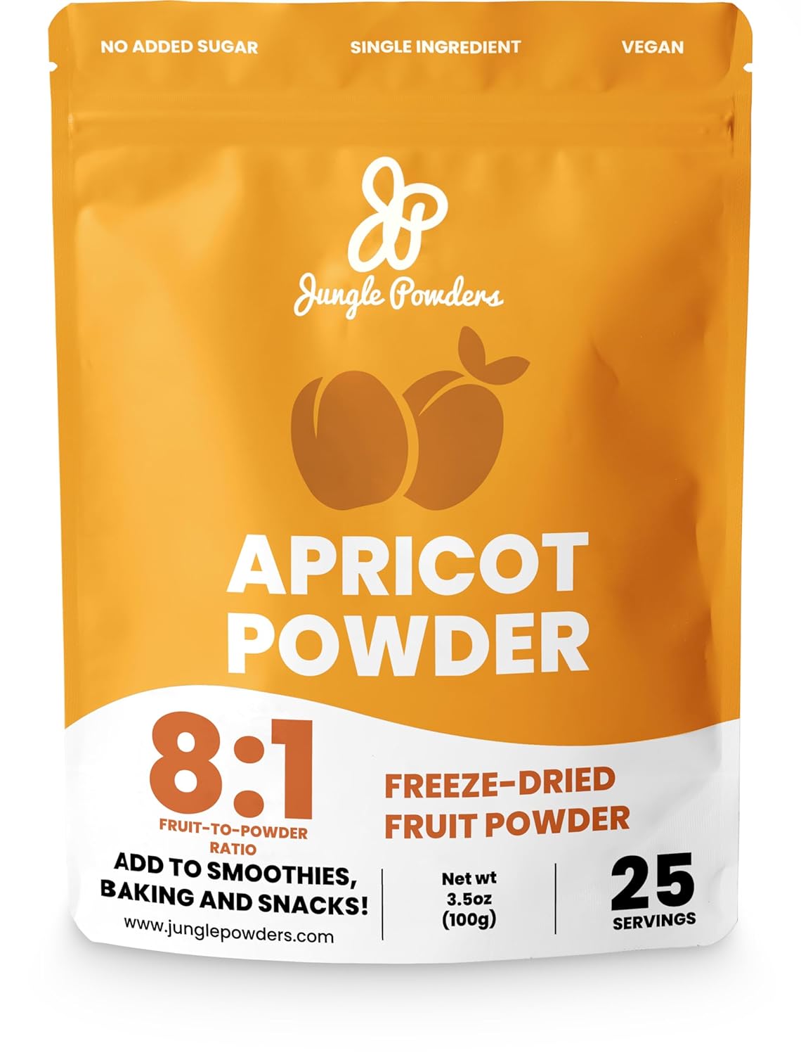 Jungle Powders Apricot Powder 3.5 Ounce Powdered Freeze Dried Apricot Fruit Smoothie No Sugar Added Additive and Filler Free Dehydrated Apricots Extract For Baking & Flavoring No Apricot Seeds Kernels