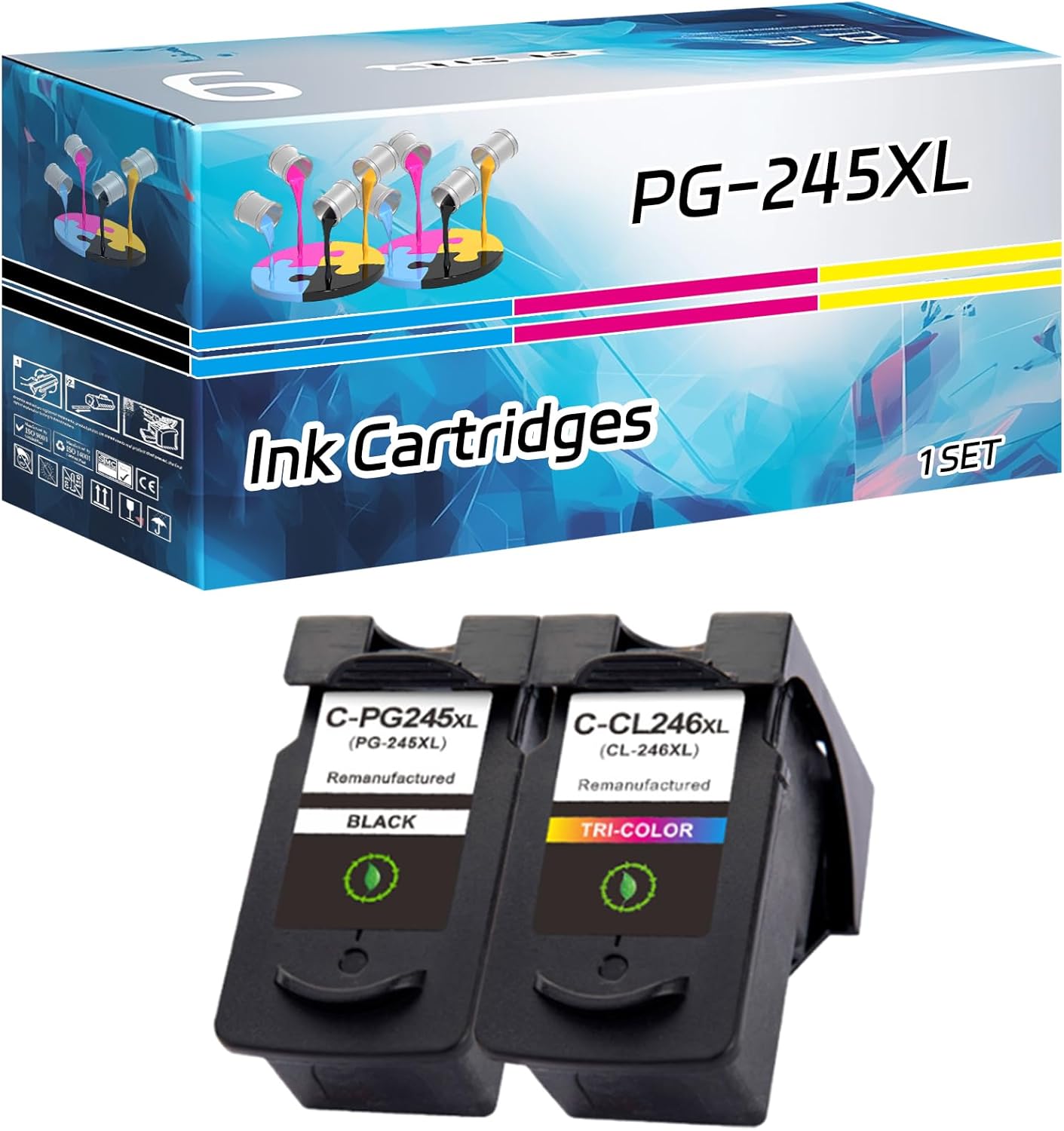 PG-245XL CL-246XL Ink Cartridges Compatible for Canon PIXMA iP2820 MG2420 MG2520 MG2522 MG2922 MG2924 MG3020 Printers, High Yield 2000 Pages, Contains Chip (1 Set)