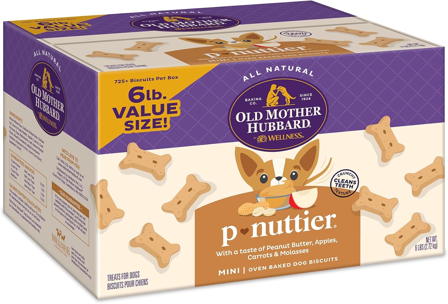 Old Mother Hubbard by Wellness Classic P-Nuttier Natural Dog Treats, Crunchy Oven-Baked Biscuits, Ideal for Training, Mini Size, 6 pound box