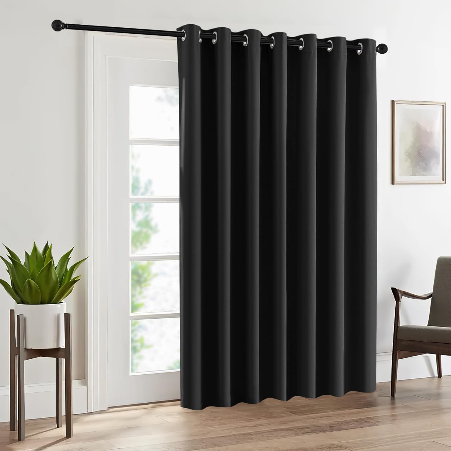 RYB HOME Extra Wide Curtains Blackout – 100% Privacy Backdrop Curtains & Drapes for Sliding Glass Door Bedroom Large Window Decor Shared Office Partition Screen, W 100 x L 84, Black