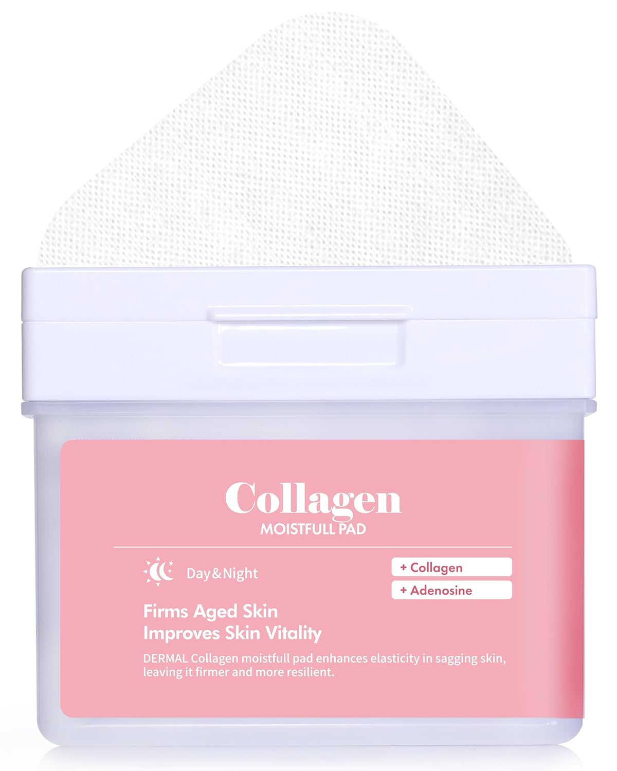 DERMAL Collagen Moistfull Pad – Korean Toner Pad for Elasticity & Wrinkle Improvement with Peptides – Vegan Tencel Square Pads – High Capacity, 120 Sheets