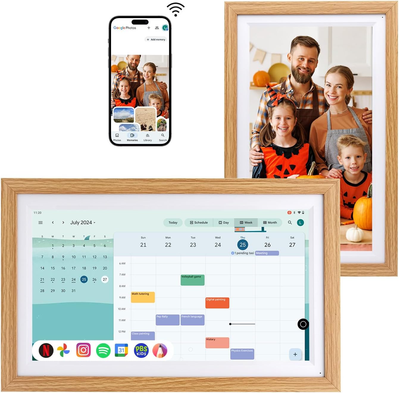 Changing 15.6″ Smart Display F16s|Canvas touchscreen丨Google Calendar&HomeHub&Assistant丨Smart TV丨Gift for Family丨Music Frame丨Wireless Kid Artworks Digital Picture Frame (F16-Oak Wood)