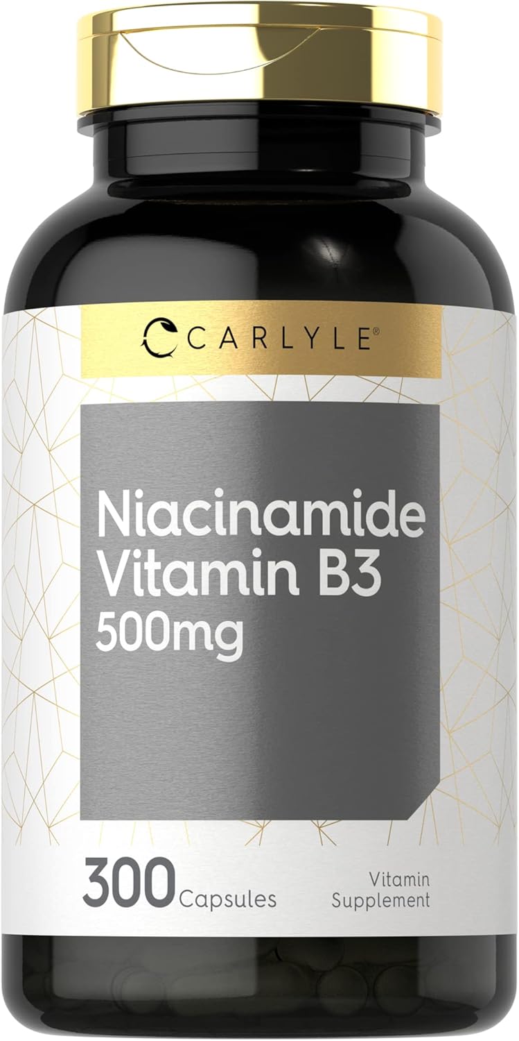 Carlyle Niacinamide Vitamin B3 | 500mg | 300 Capsules | Non-GMO, Gluten Free Supplement