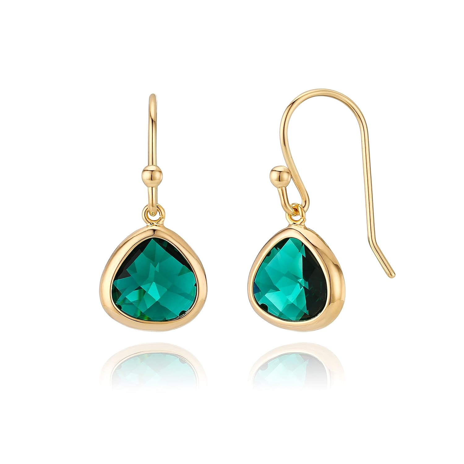 Dainty Simulated Green Emerald Dangle Earrings, 14k Gold-Plated Hypoallergenic, Lightweight Crystal Drops, Minimalist May Birthstone Jewelry by MJLULU