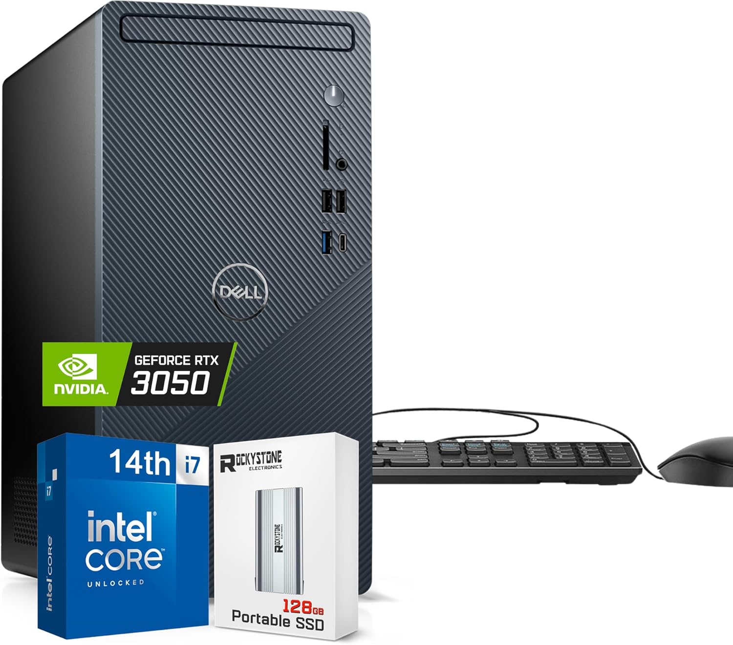 Dell Inspiron 3030 Desktop Tower, 14th Gen Intel Core i7-14700F(>i9-12900F, 5.40 GHz), GeForce RTX 3050, Prebuilt PC, WiFi 6, Bluetooth, Keybaord, Mouse, Windows 11 Pro, Blue(64GB DDR5 RAM | 1TB SSD)