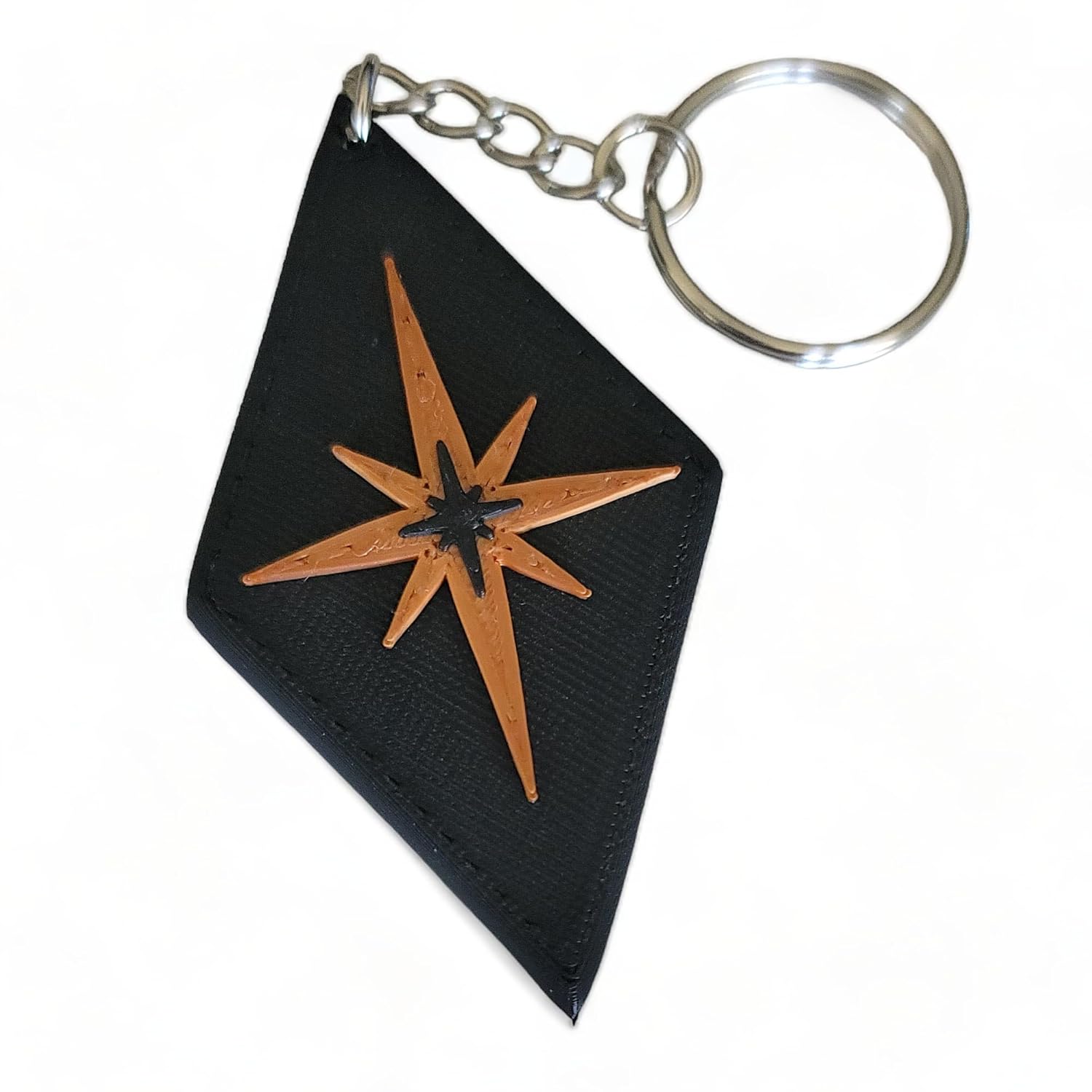 Retro Layers Midcentury Modern Diamond Star Burst Keychain Nostalgic Keyring Style Aesthetic Hotel Key (Black & Brown)