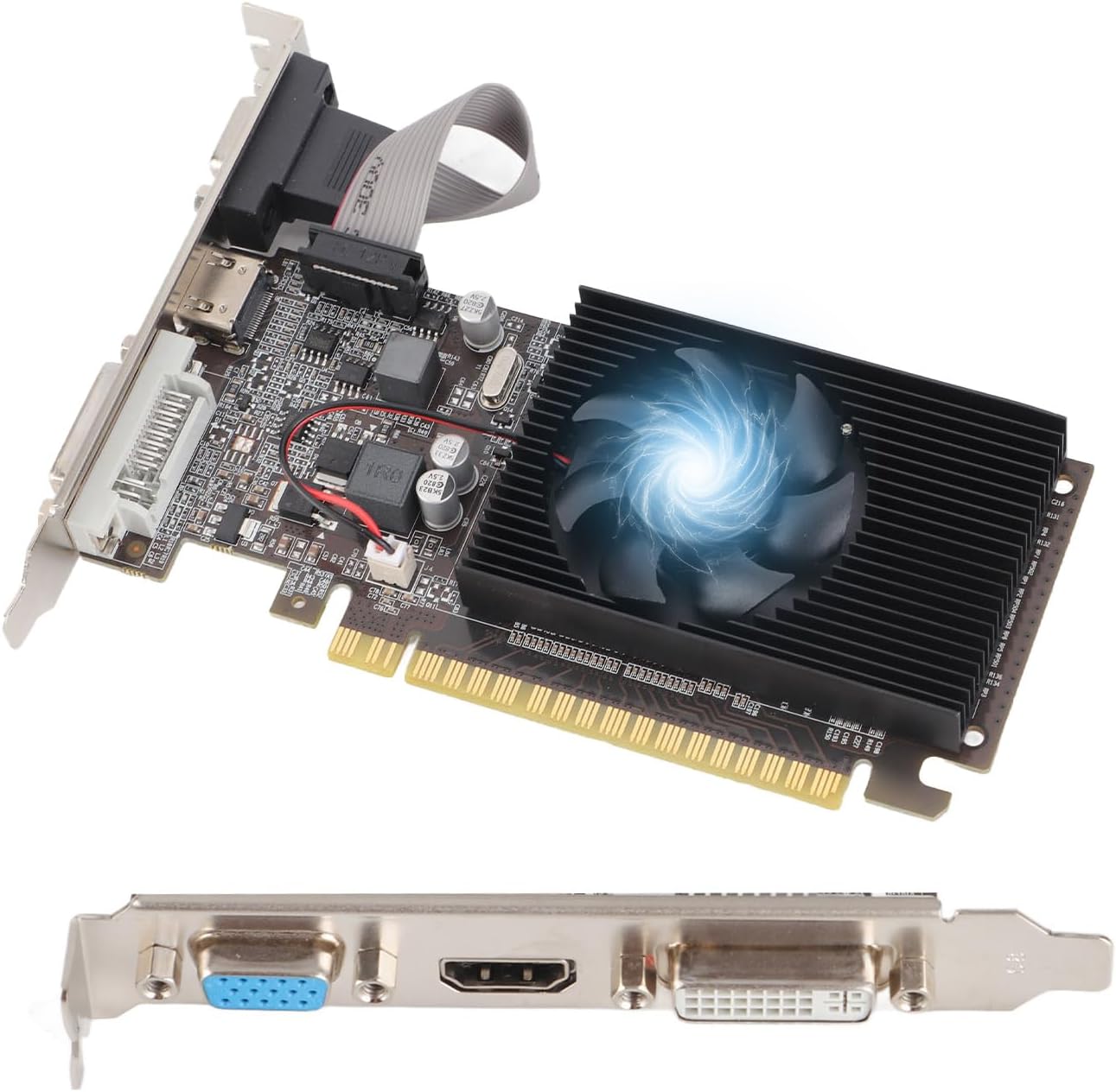 Zunate GT610 Graphic Card, 1GB DDR3 Graphics Card, 64 Bit Image Card Game Graphics Card Support DVI VGA, PCI Express x16 Desktop Video Card with Silence Cooling Fan