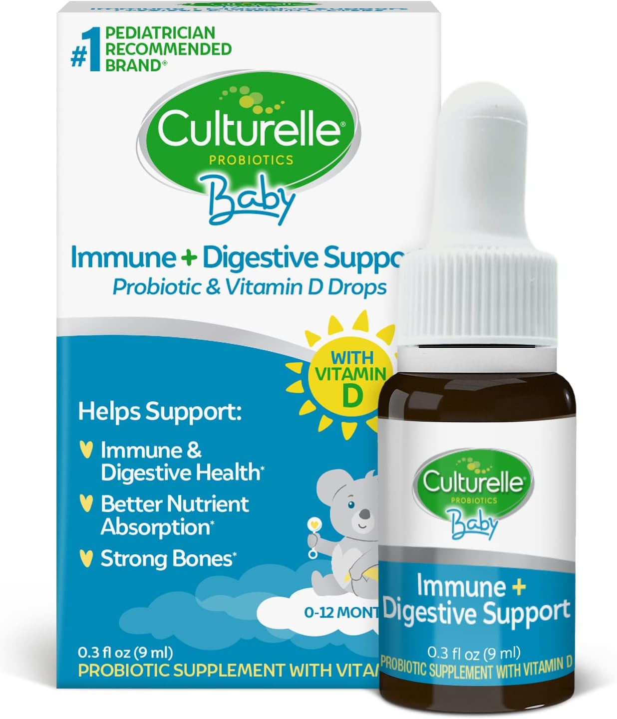 Culturelle Baby Probiotic Drops + Vitamin D, Immune & Digestive Health Support for Babies, Infants & Newborns 0-12 Months, 30 Day Supply, Gluten Free & Non-GMO, 9ml