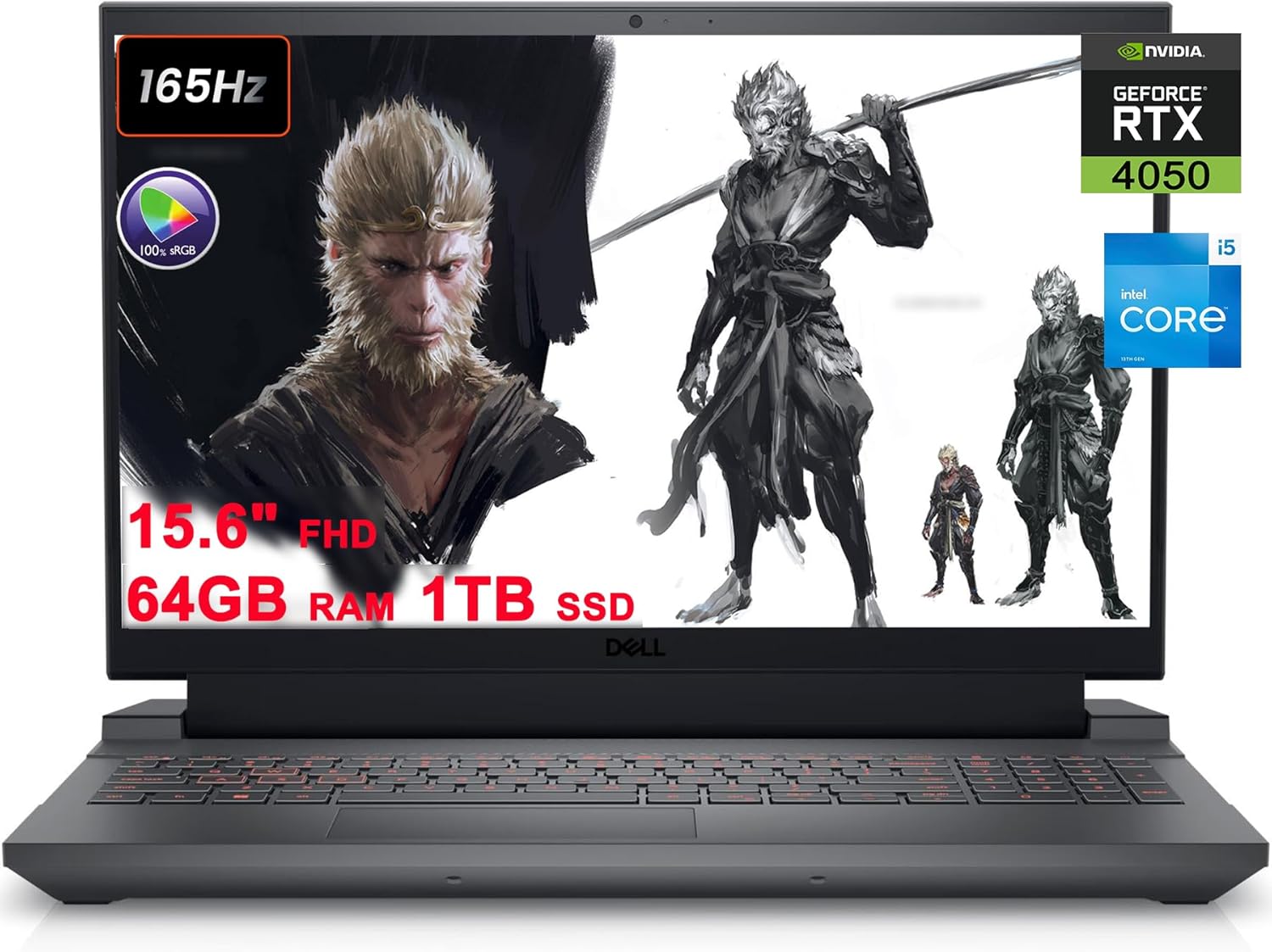 DELL G15 5530 Gaming Laptop 15.6″ FHD 165Hz (100% sRGB, 3ms, NVIDIA G-SYNC + DDS) Intel 10-core i5-13450HX (Beats i7-12650H) 64GB RAM 1TB SSD GeForce RTX 4050 Graphic Backlit USB-C Win11 Black