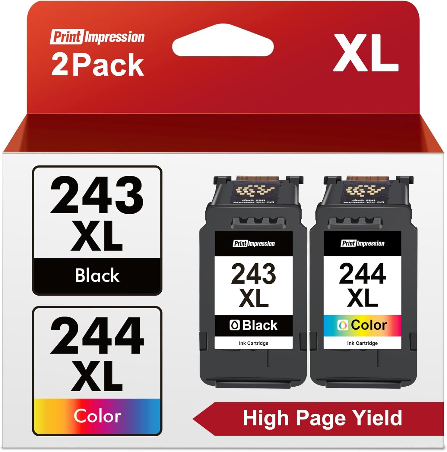 PG-243XL / CL-244XL Replacement for Canon 243 Black Ink for Canon 243 and 244 Ink Cartridges Work for Canon MG2522 MG2520 MG2525 MX492 MX490 TS202 TS3122 TS3322 TR4522 TR4520 Printer (1 Black,1 Color)