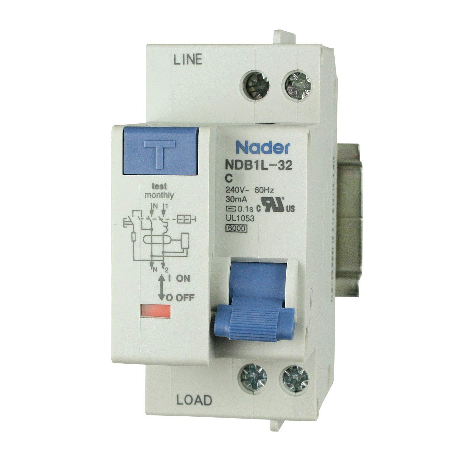 16A, 120V AC, 1 Pole + Neutral Pole, DIN Rail Mount Miniature Circuit Breaker, Trip Curve: C, UL1053 Recognized