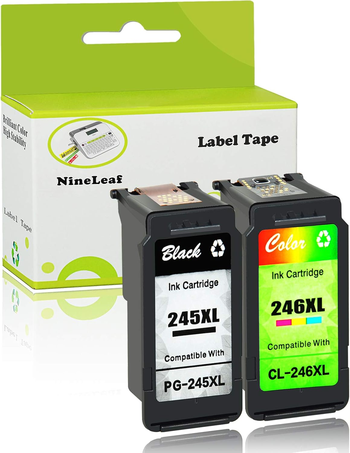 NineLeaf Remanufactured Ink Cartridge Compatible for Canon PG 245XL 246 245 XL with Ink Level Indicator PIXMA iP2820 MG2420 MG2520 2920 MG2922 MG2924 MX492 MX490 (1 Black 1 Tri-Color,2 Pack)