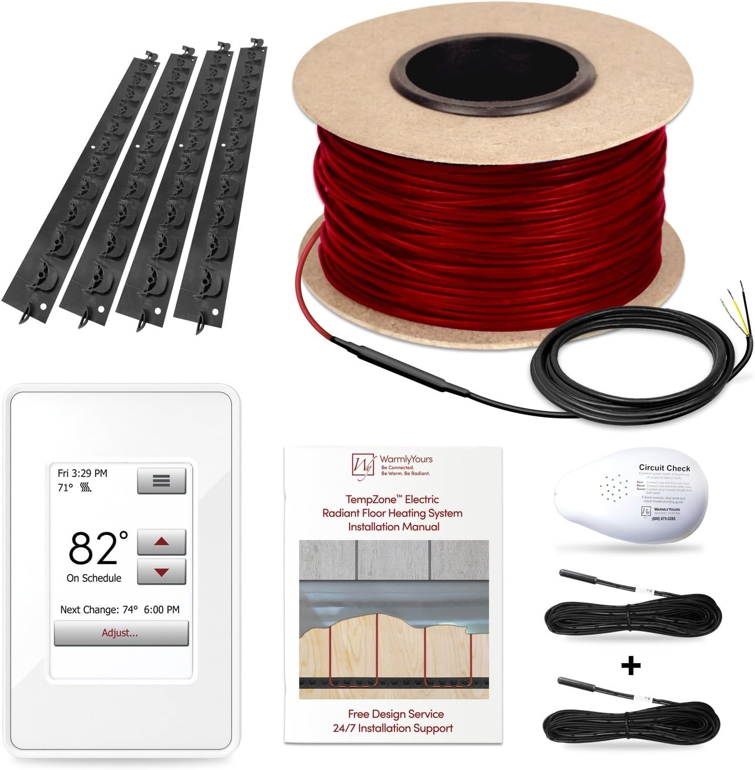 WarmlyYours 16.7 sqft (120V) Electric Radiant Floor Heating System Cable Kit with Underfloor Heated Cable, Touchscreen Programmable Thermostat, Floor Sensor, and Circuit Tester