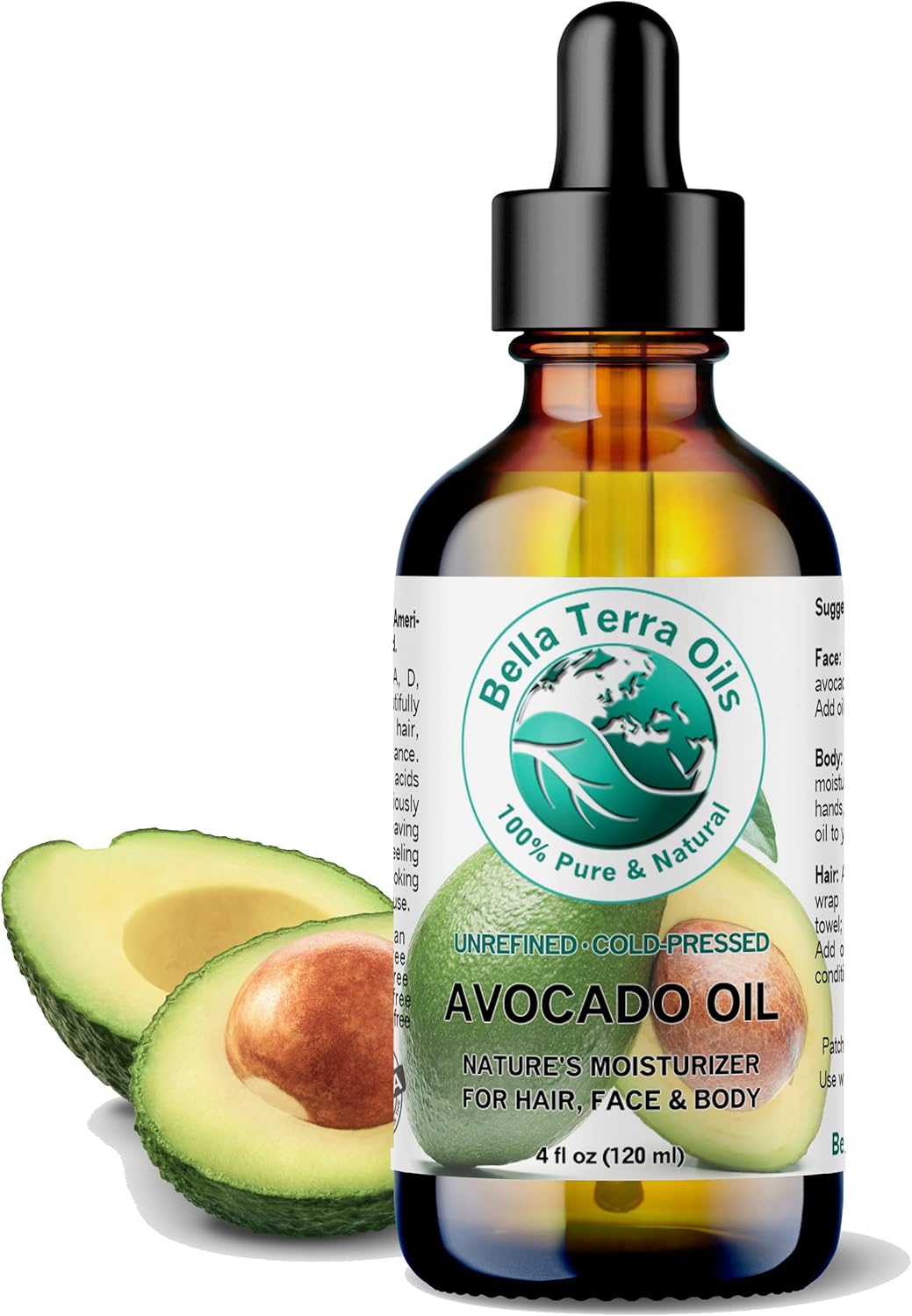 Bella Terra Oils – Avocado Oil 4 oz – Dive into The Purity of Natural Avocado, Abundant in Vitamin K & C, Superior Blend for Essential Oils