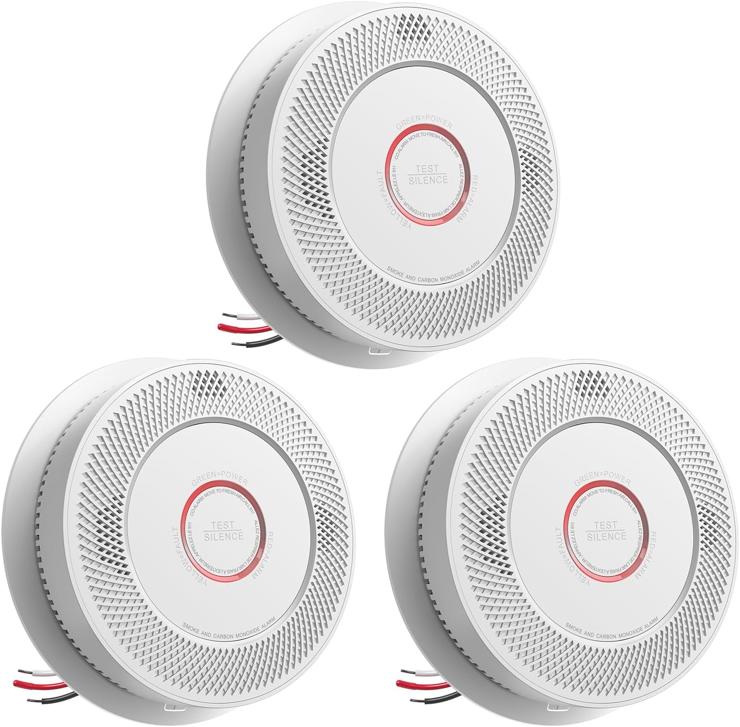 SITERWELL Hardwired Interconnected Smoke and Carbon Monoxide Detector, 10 Year Product Life Alarm Smoke Carbon Monoxide Detector with 2 AA Batteries Back Up, Smoke and CO Detector Voice Alert,3 Pack