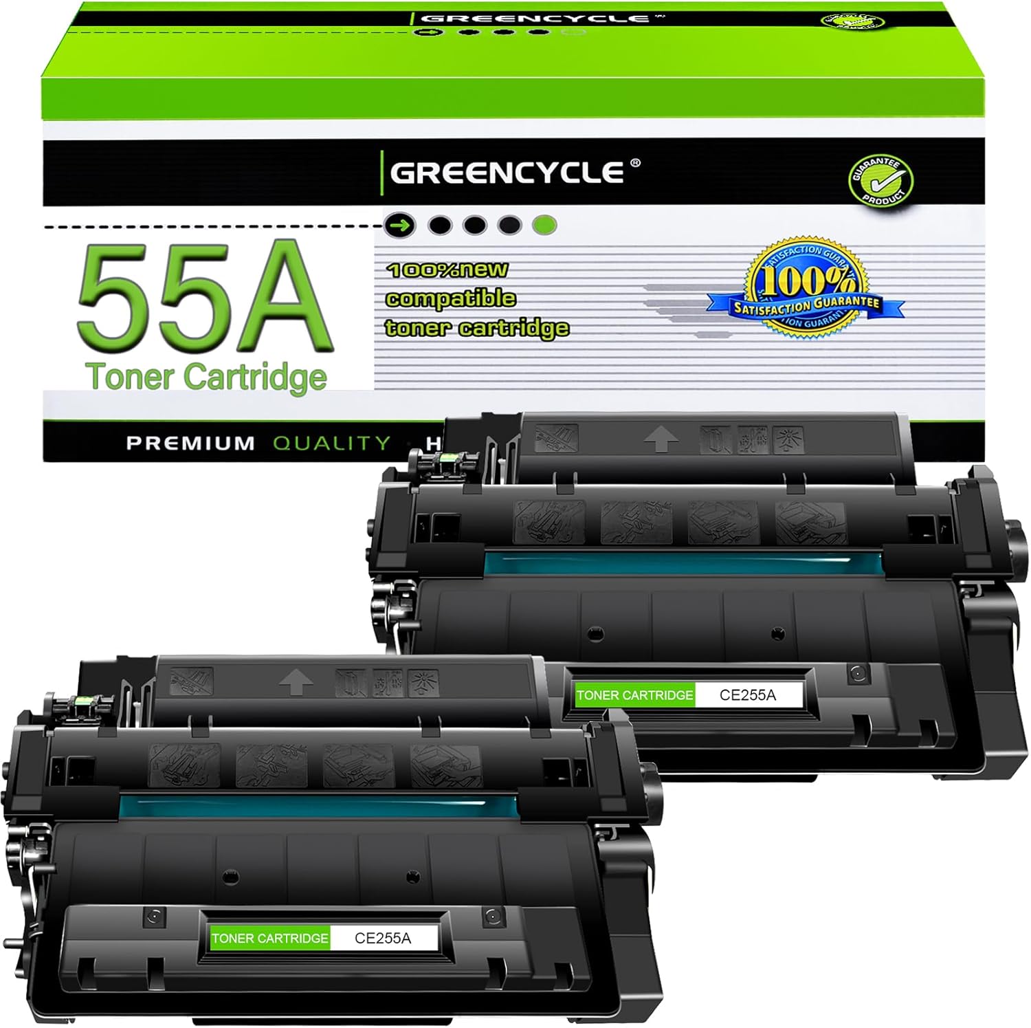 greencycle P3015 55A Compatible Toner Cartridge Replacement for HP 55A CE255A 55X CE255X for HP Laserjet P3015 P3015dn P3015x Pro 500 MFP M521dn M521dw M521 M525 Printer (Black, 2-Pack)