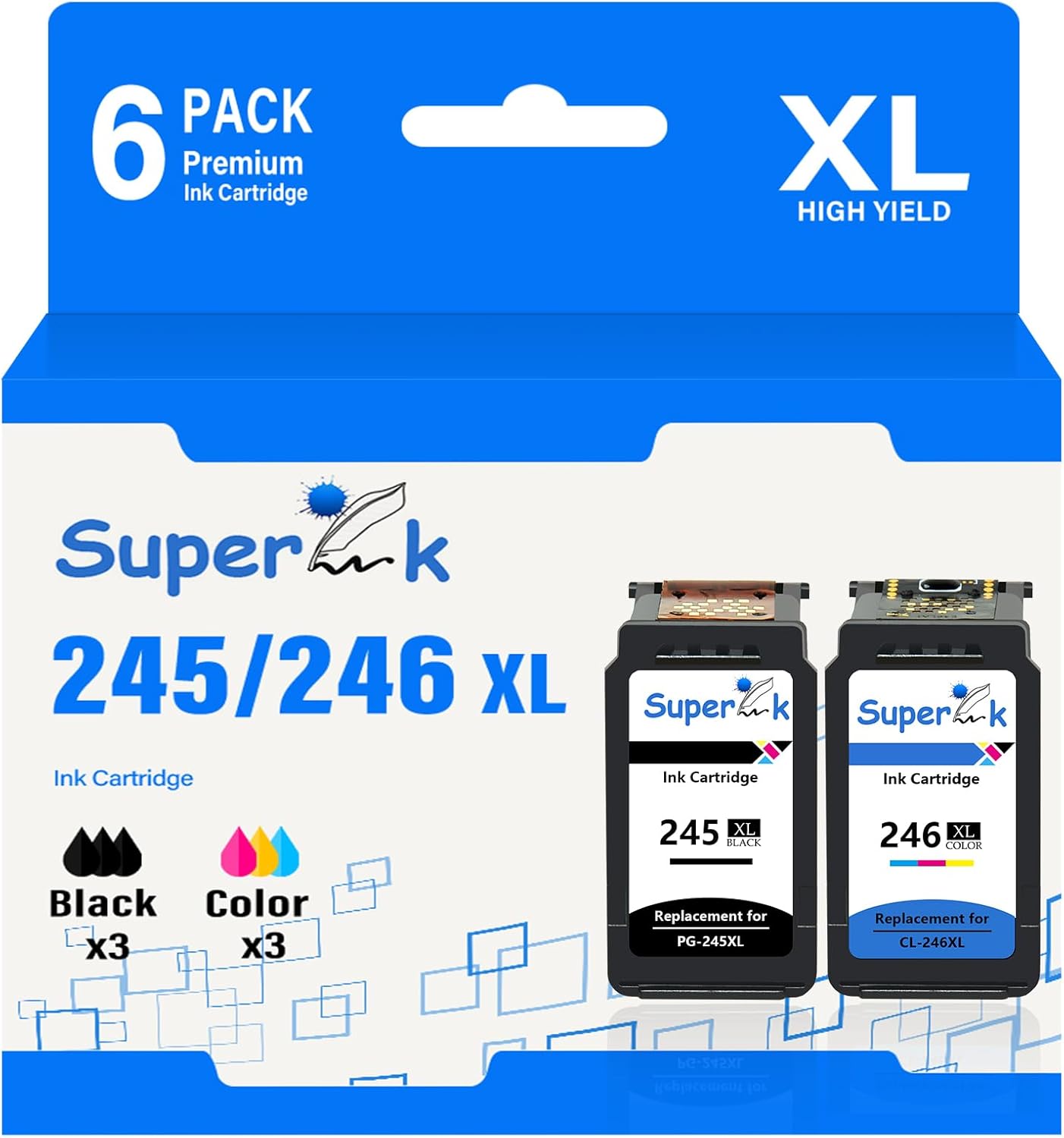 Remanufactured Ink Cartridge Replacement for Canon 245XL PG245XL 243XL PG243XL 246XL CL246XL 244XL CL244XL Compatible with MG2520 IP2820 MX492 TS202 Printer (3 Black, 3 Tri-Color)